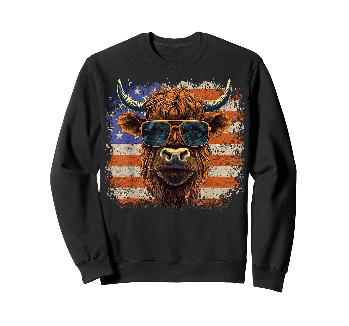 American Flag, Highland Cow-Fourth of July, Cow Lover Cool T-Shirt