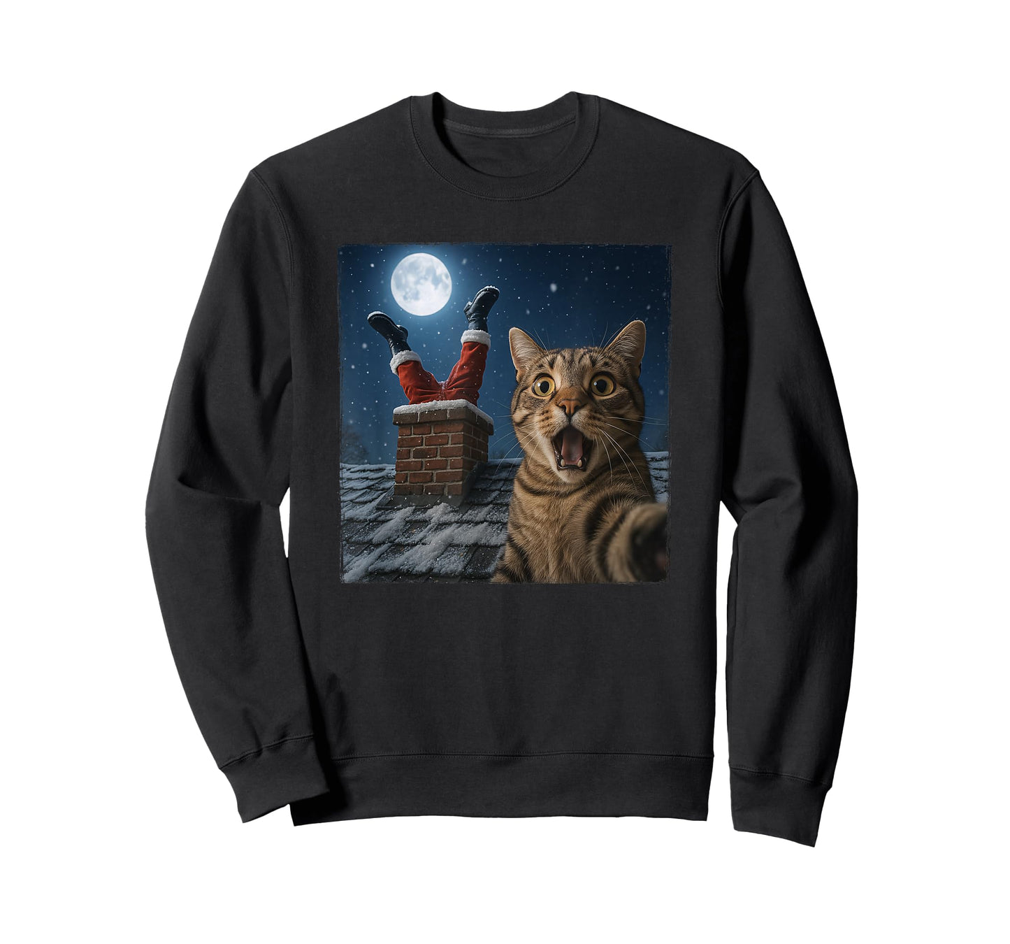 Funny Cat Selfie with Santa in Chimney Christmas T-Shirt
