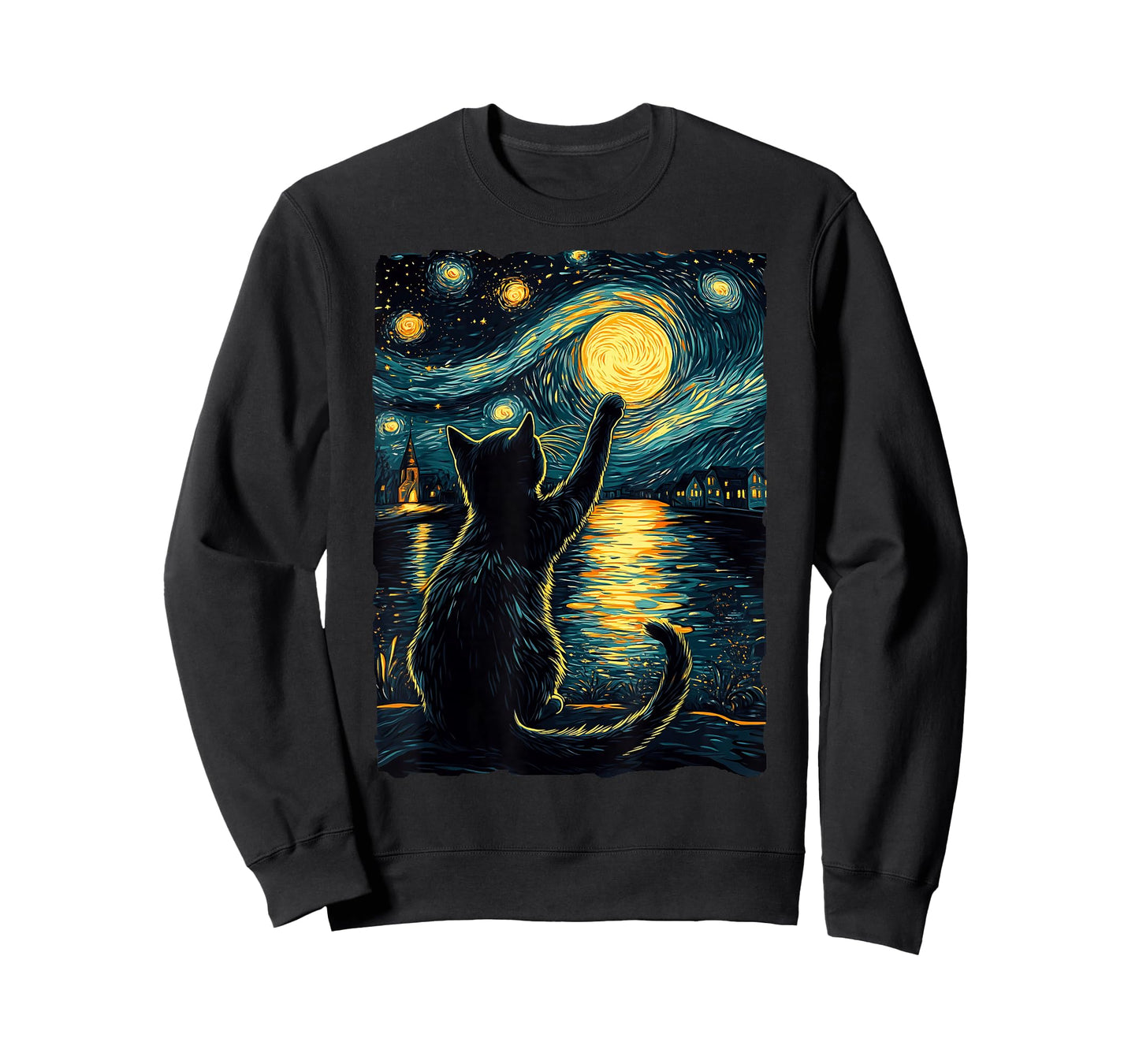 Black Cats Lover Starry Night Vincent van Gogh T-Shirt