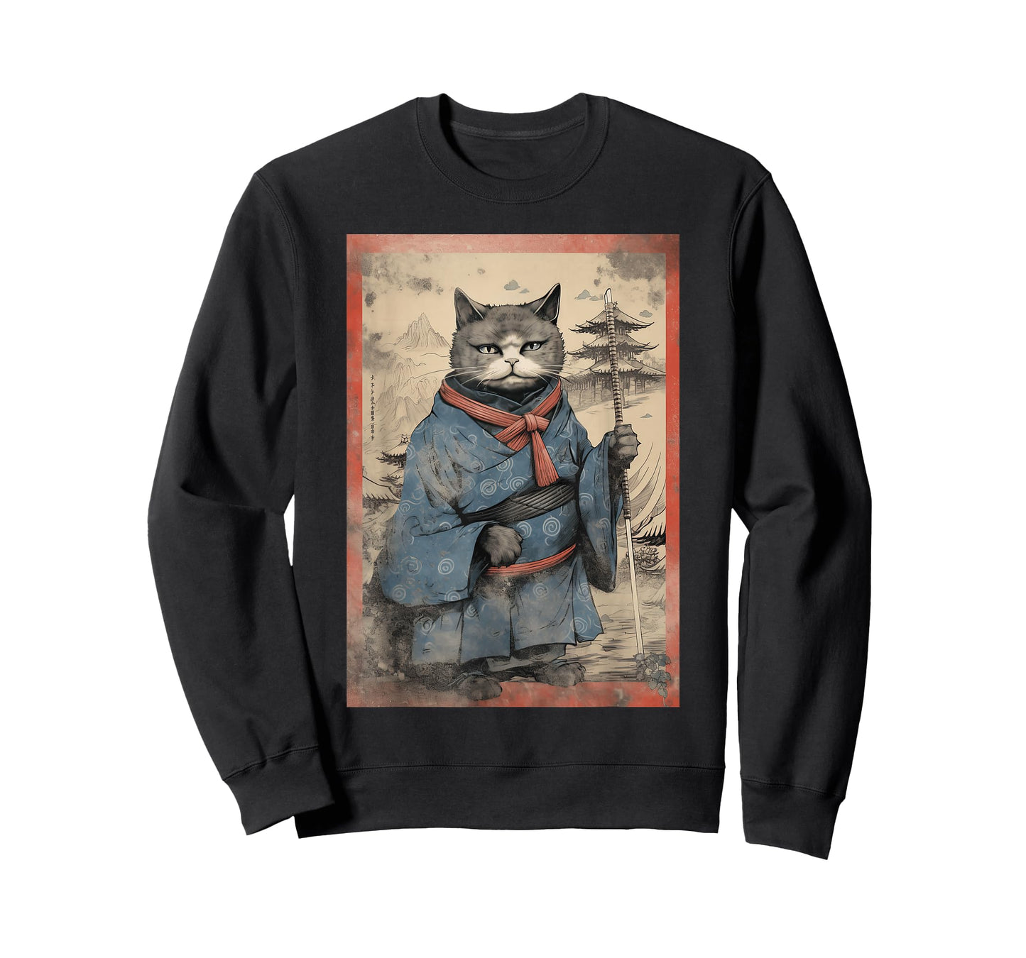 Japanese Art Cat Ninja Ukiyo-E Anime Style Samurai T-Shirt