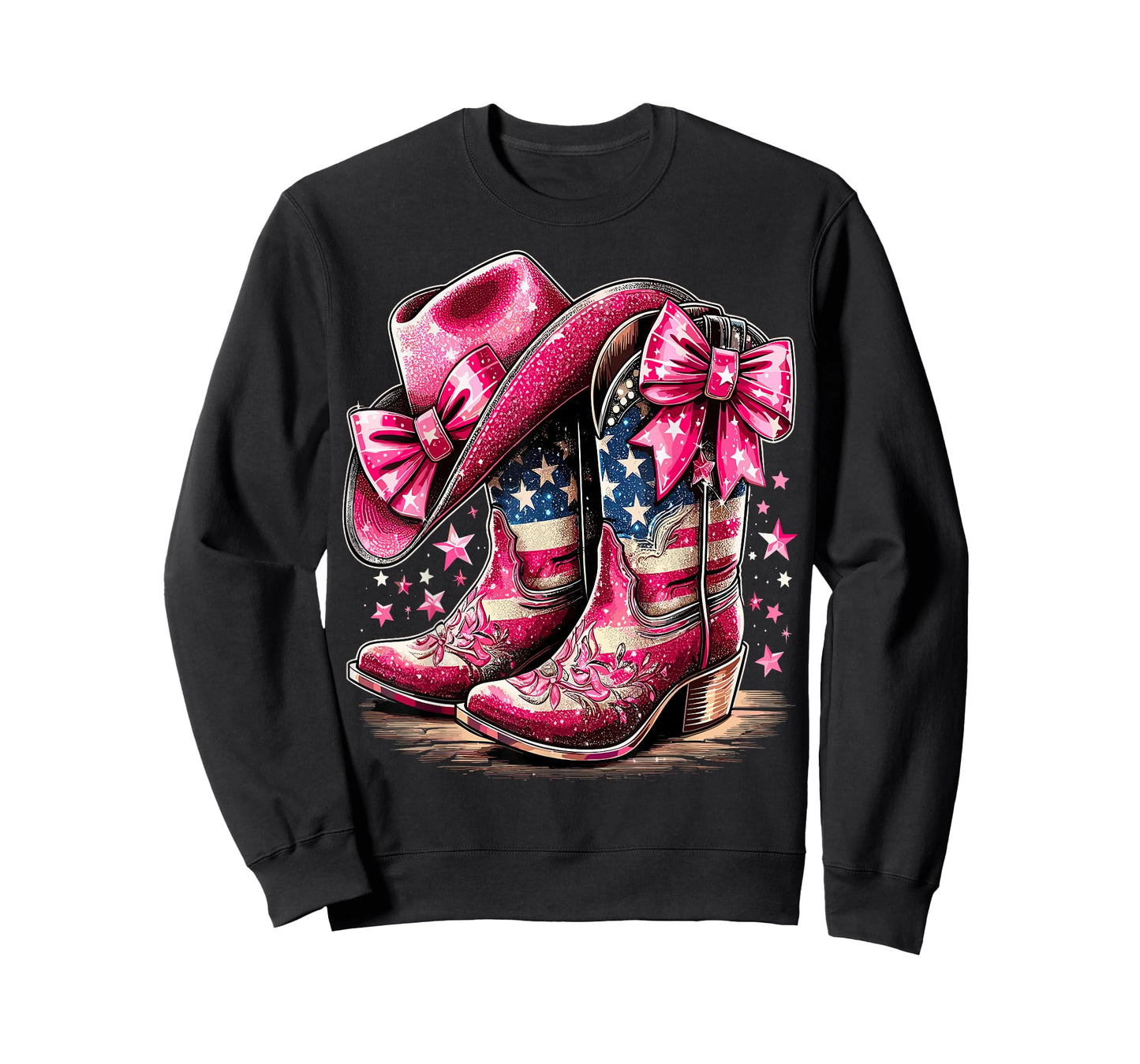Cowgirl Boots Hat USA Flag Western Rodeo T-Shirt