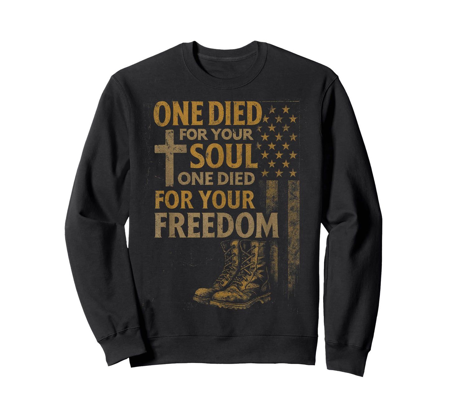Christian Cross Military Veteran American Flag Faith Freedom T-Shirt
