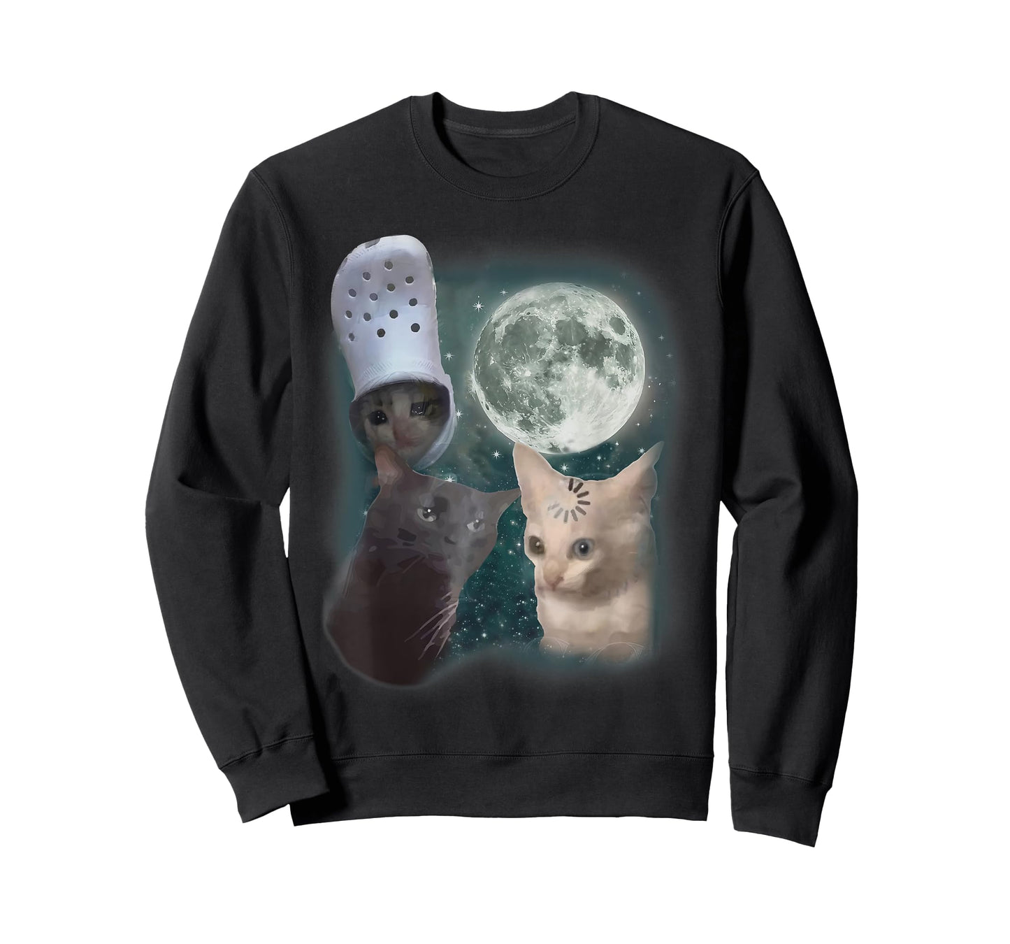 Three Cats Howl at Moon Vintage Funny Cat Howling Wolf Meme T-Shirt for Men Women