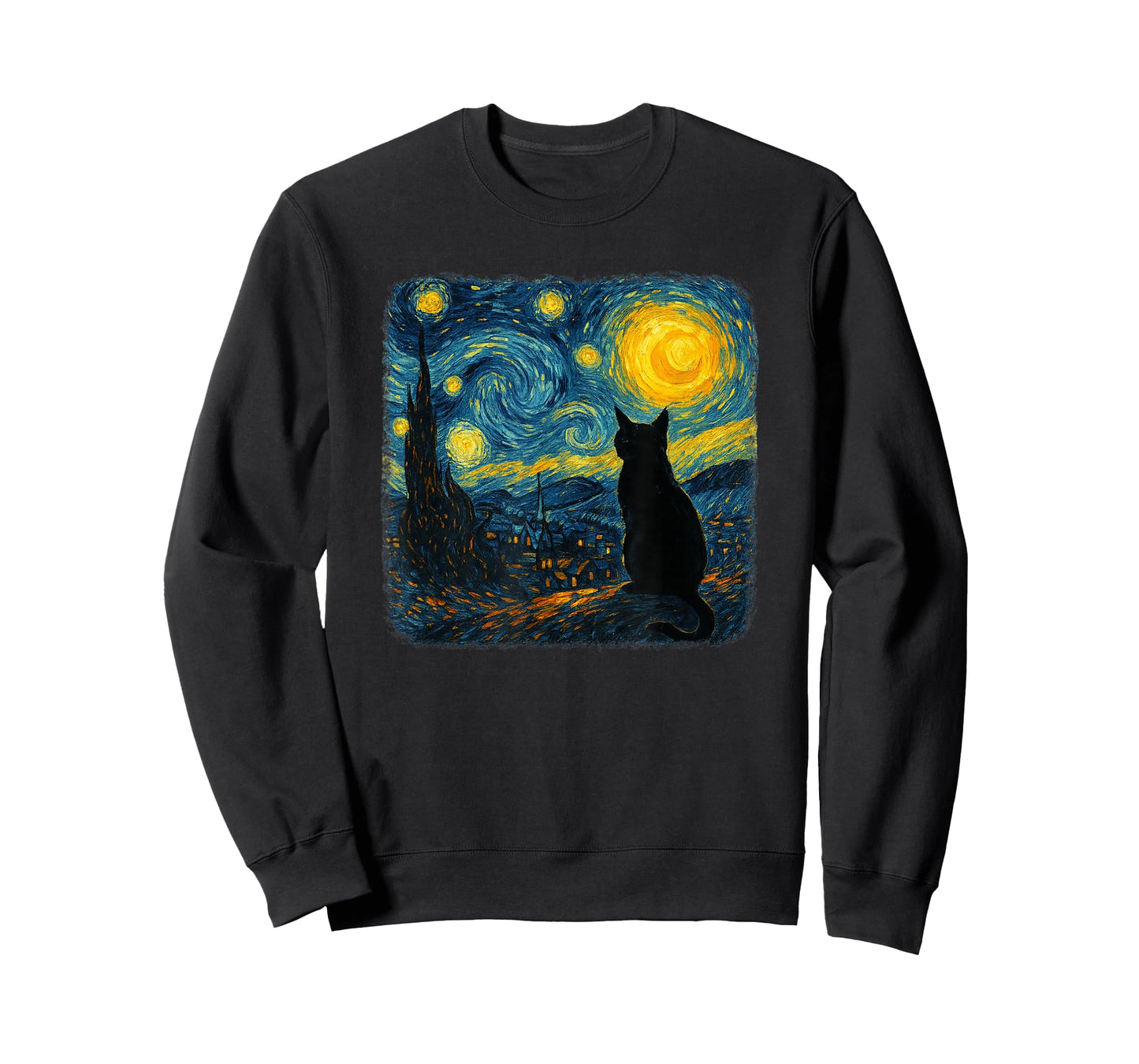 Funny Black Cat Starry Night Parody Painting Cat Lovers T-Shirt