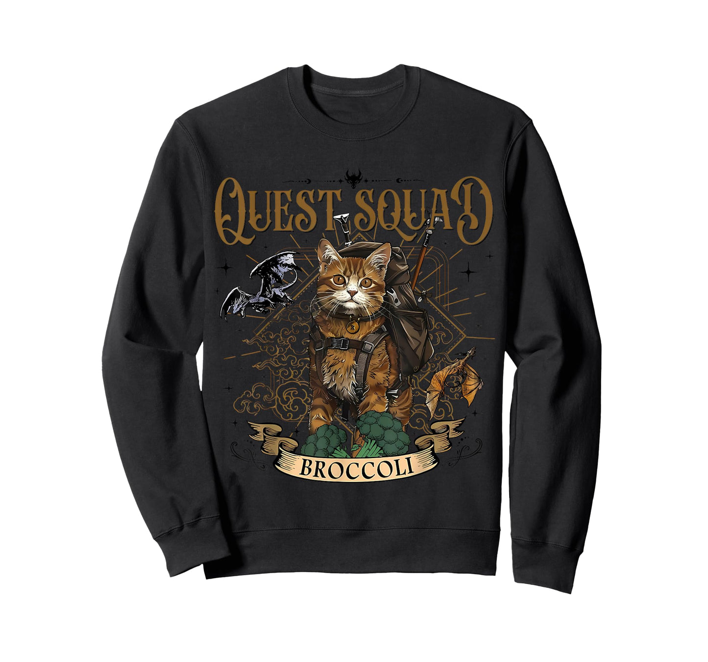 Quest Fantasy Squad Broccoli Funny Cat T-Shirt