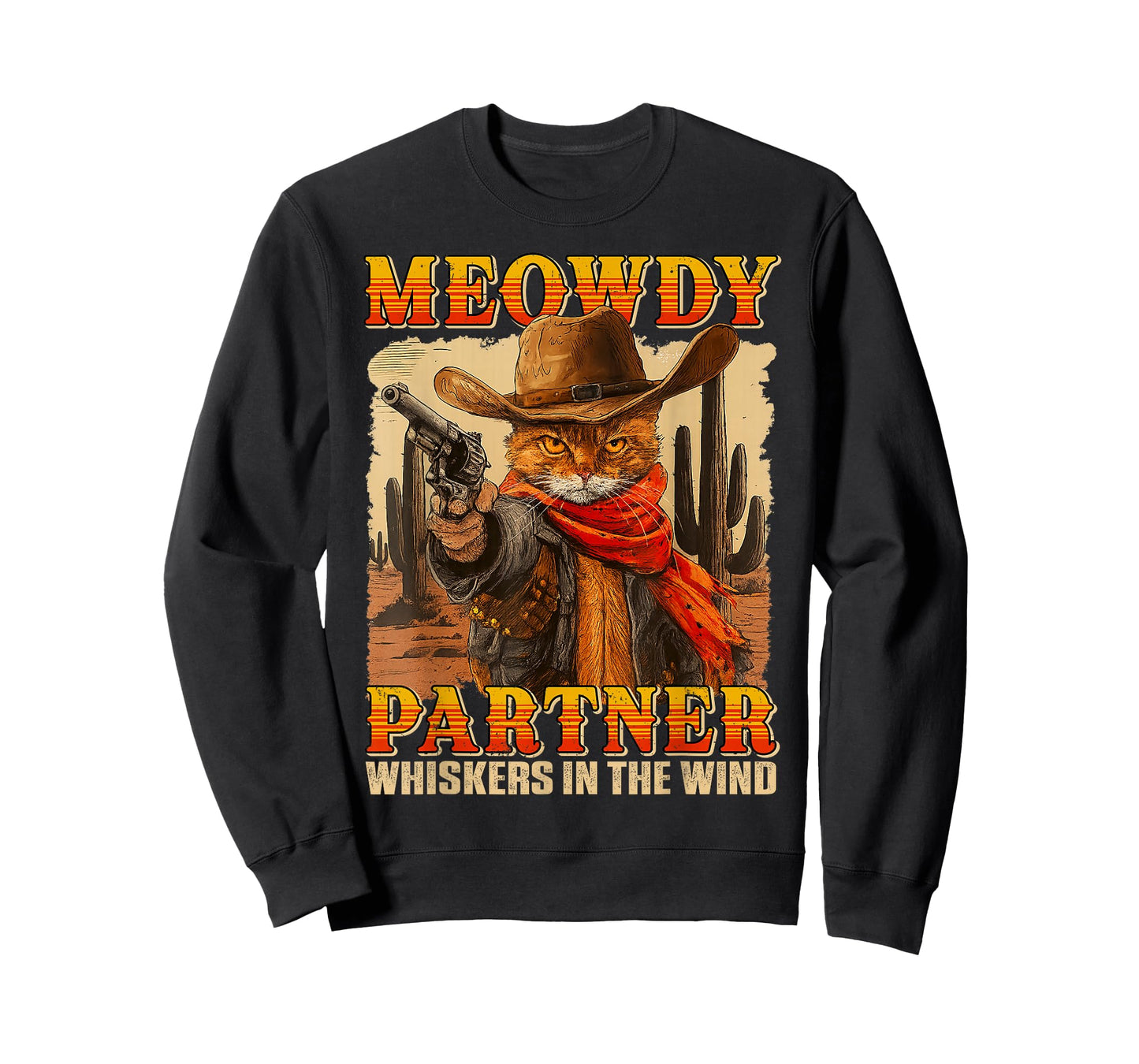 Funny Meowdy Partner Whiskers In The Wind Cat Cowboy Humor T-Shirt