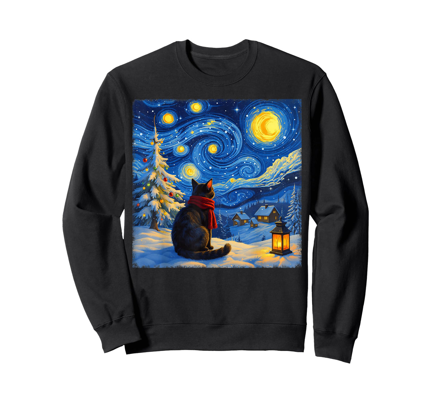 Cat Starry Night Christmas Cats Lover Winter Holiday Xmas T-Shirt