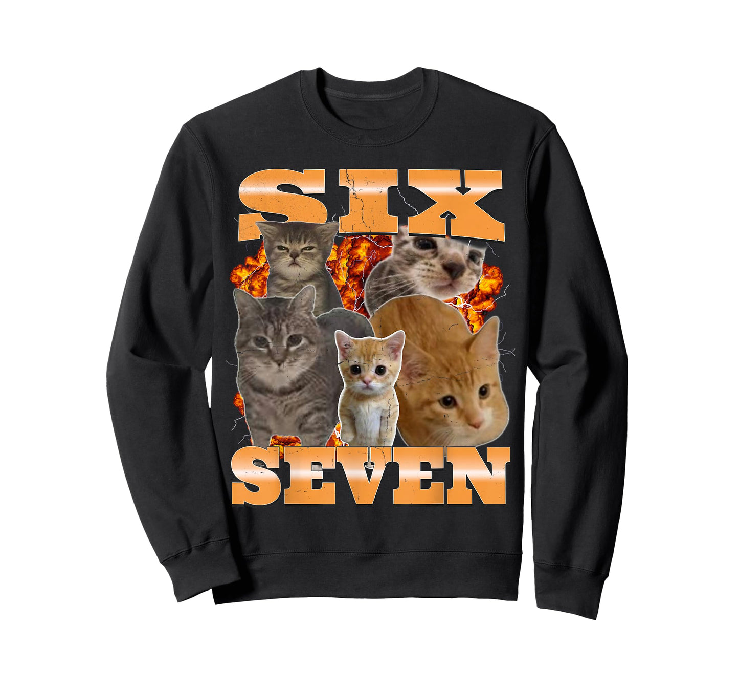 Six Seven Cat Meme Funny Bootleg Graphic T-Shirt