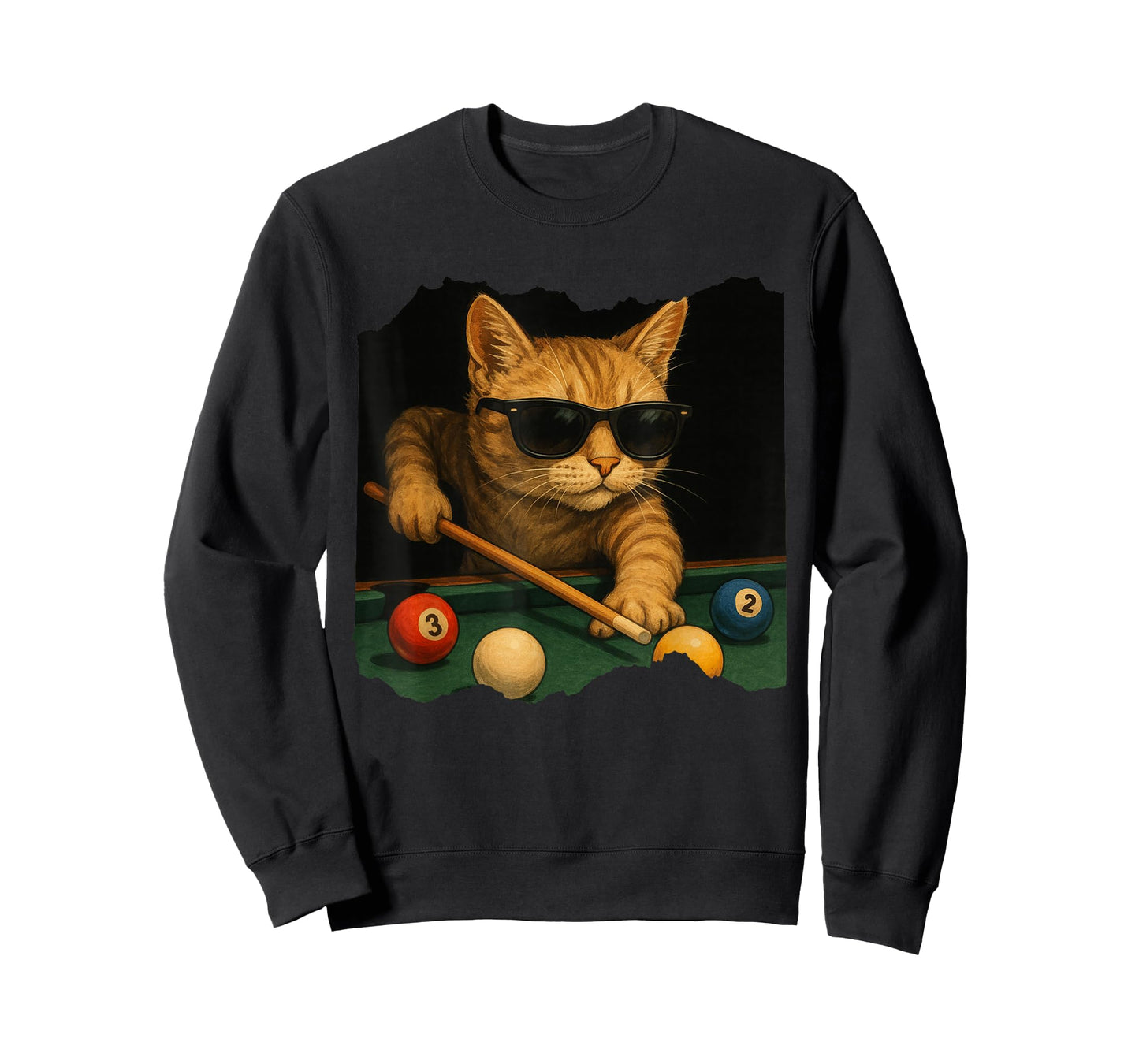 Cat Playing Pool Billiards in Lounge Cool Funny Cats T-Shirt