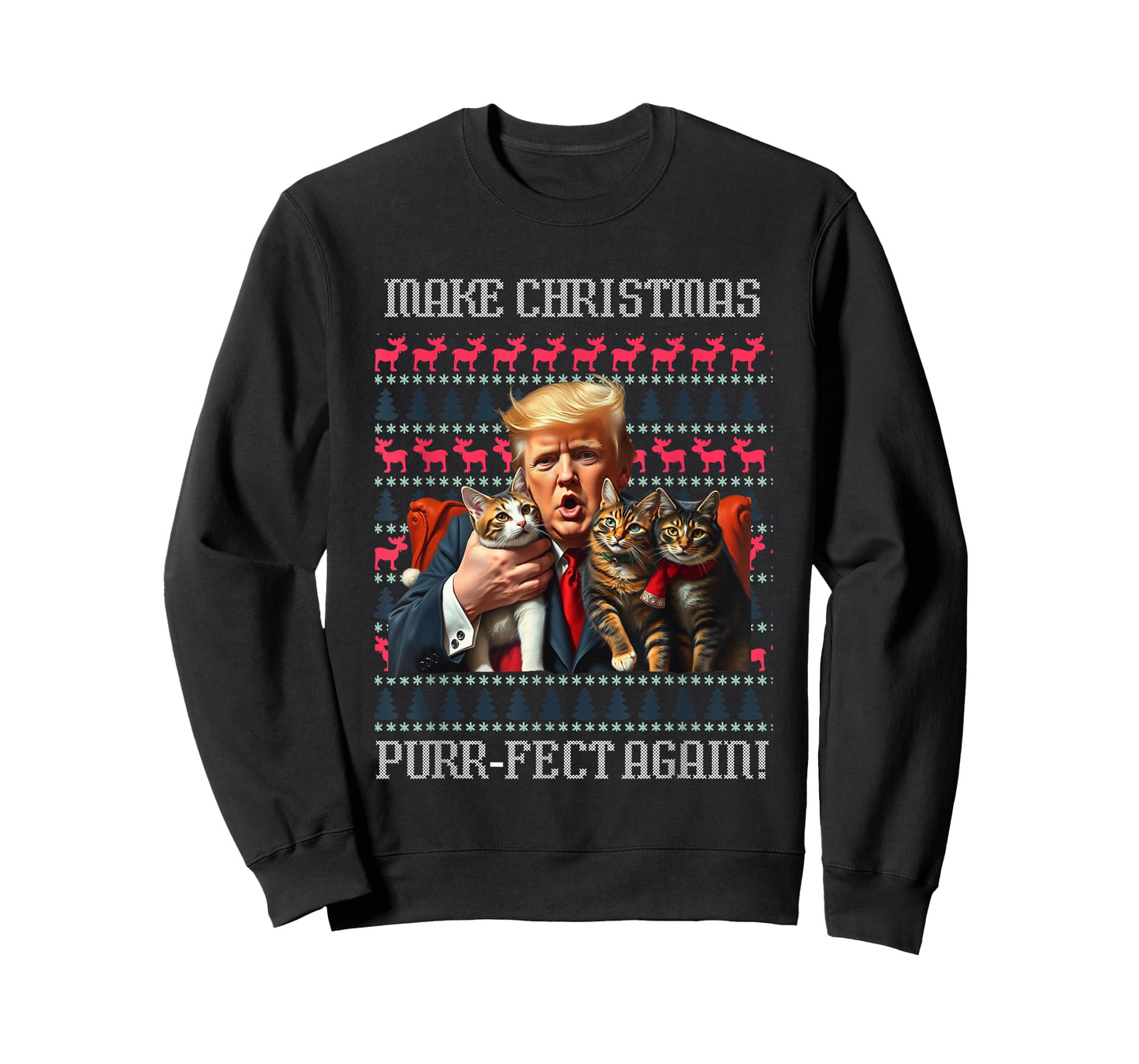 Funny Trump Cat Lover Christmas Sweater Trump Ugly Christmas Men Women T-Shirt