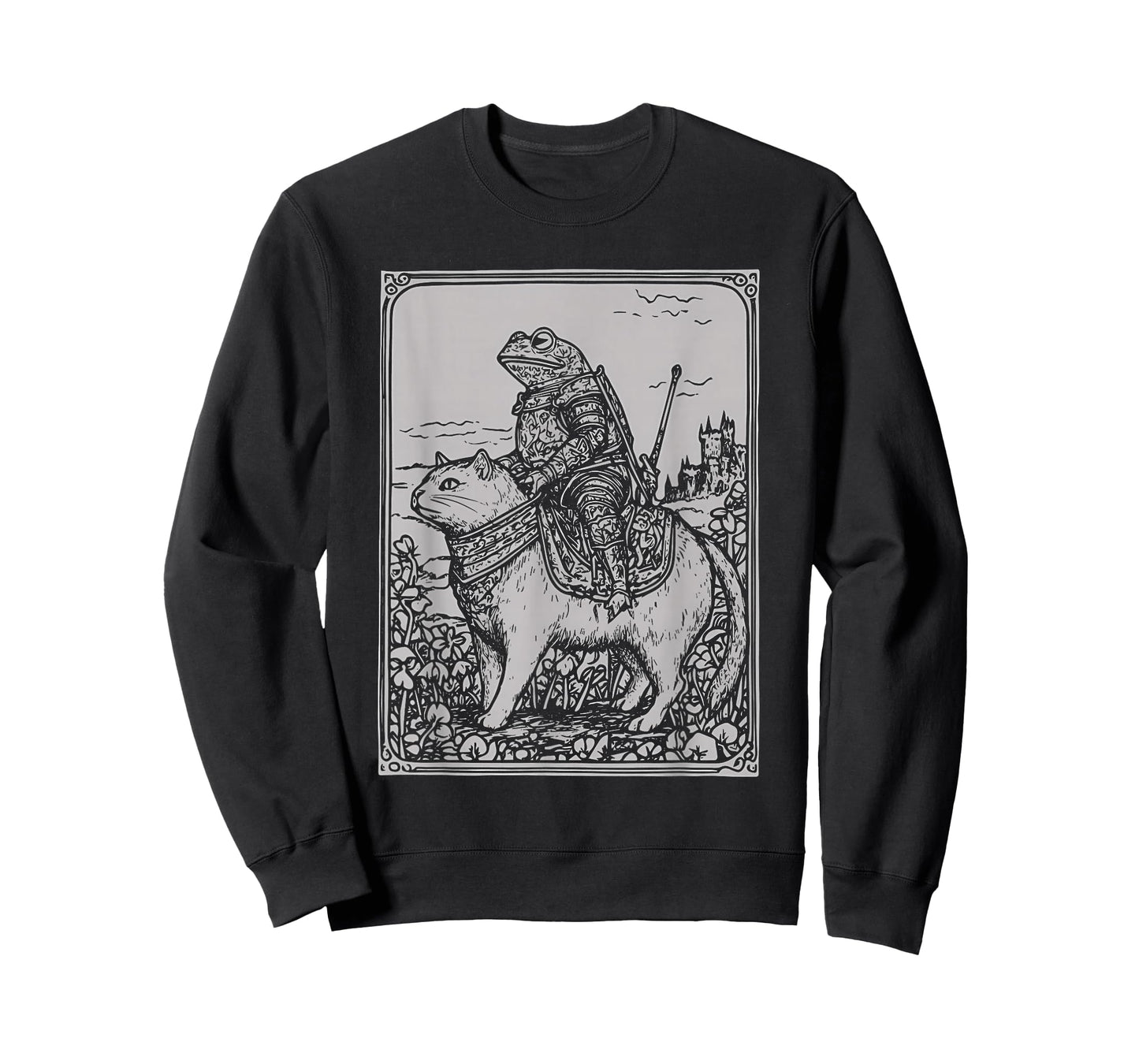 Funny Medieval Frog On Cat Weird Stuff Unhinged Cat Memes T-Shirt