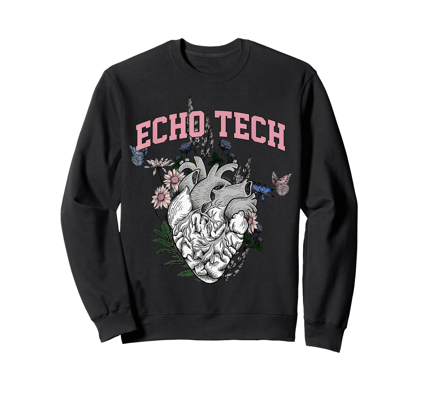 Anatomical Heart Floral Echo Tech Cardiac Sonographer T-Shirt