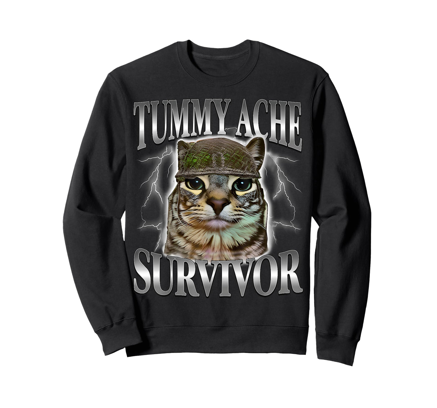 Funny Saying Cats Tummy Ache Survivor Cat Meme Humor Men T-Shirt