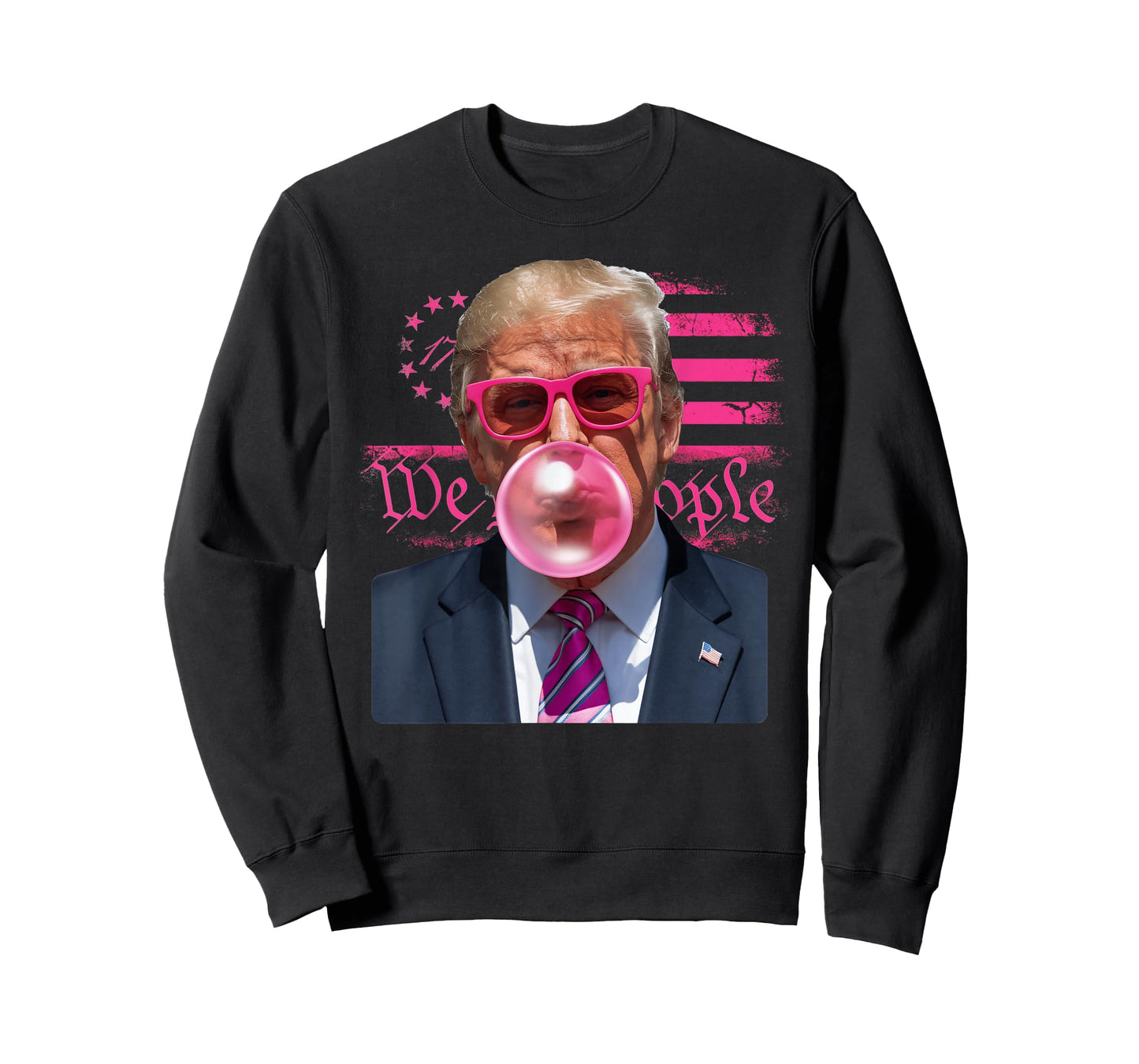 Funny Donald Trump Bubble Gum Pink 4th of July American Flag T-Shirt