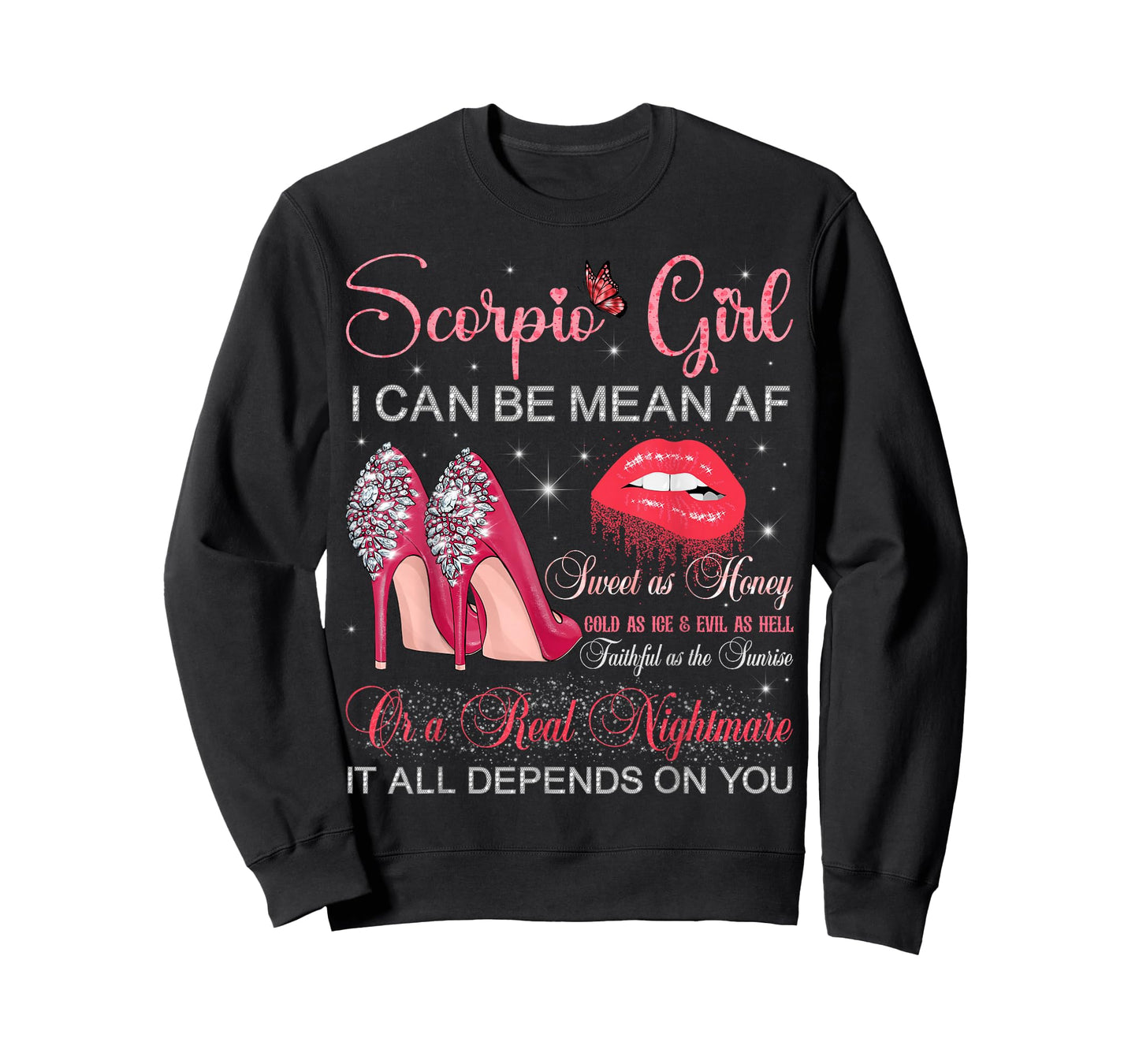 Scorpio Girl Birthday High Heels Dripping Lips Butterfly T-Shirt