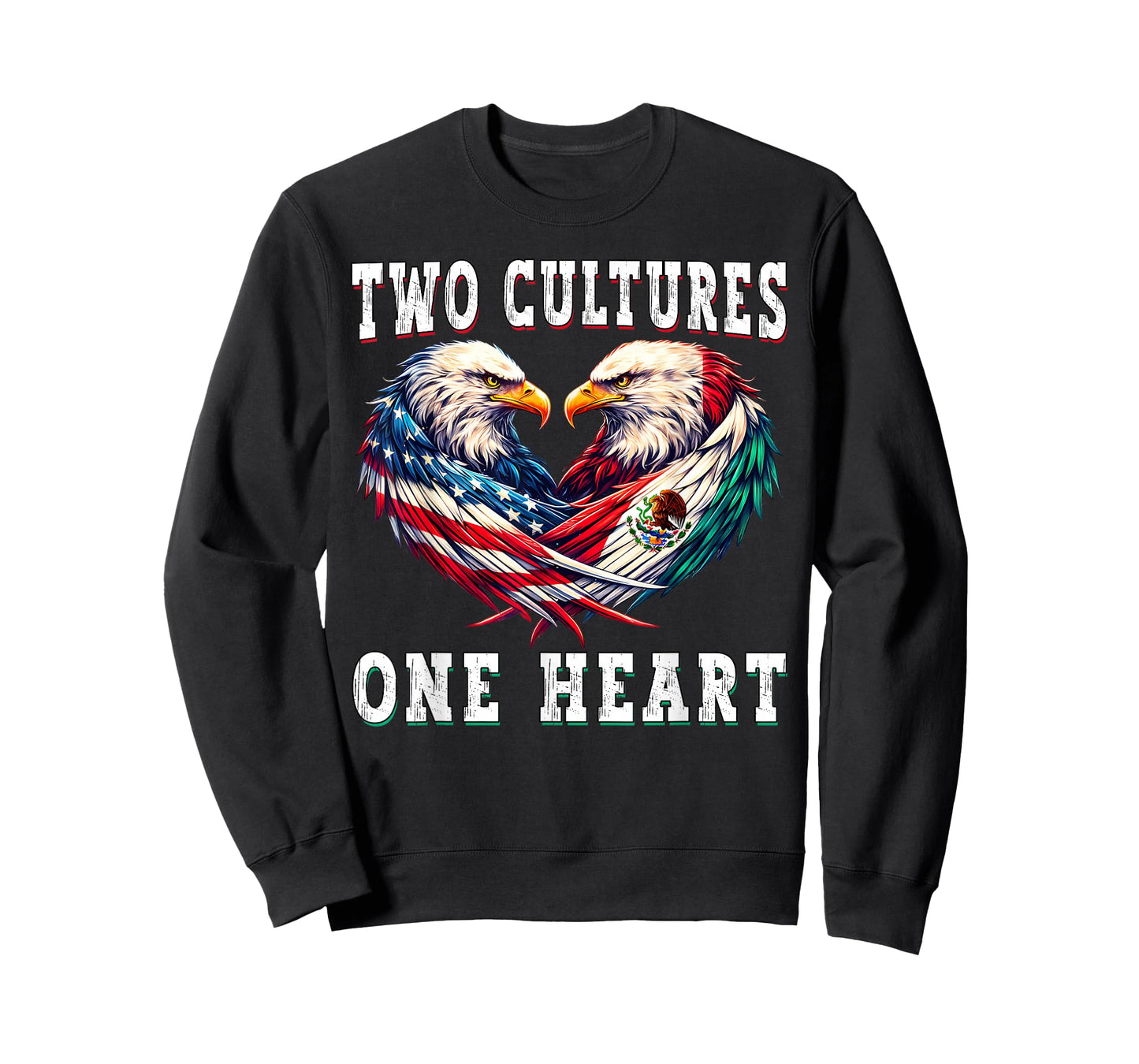 Two Cultures One Heart Mexican American Flag Mexico USA T-Shirt