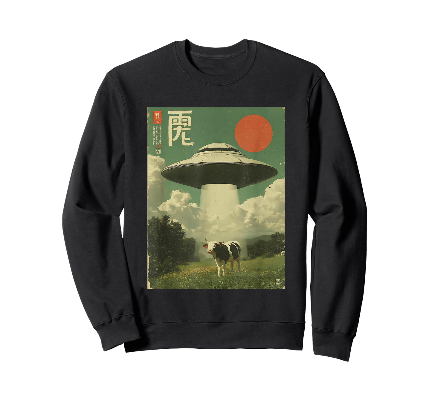 Funny Retro Vintage Japanese Cow Abduction Alien Spaceship T-Shirt