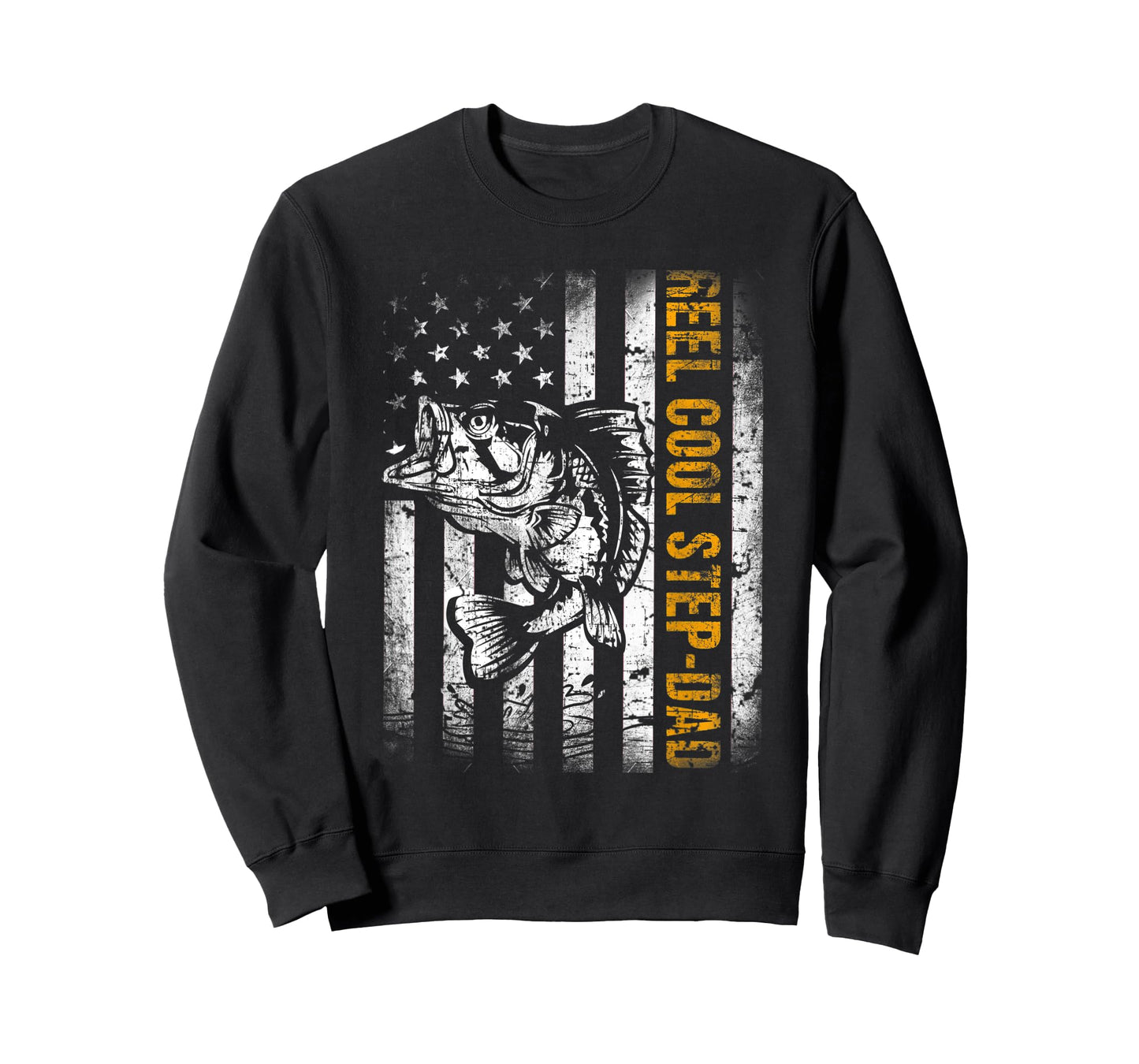 Mens Reel Cool Step-Dad American Flag Fishing Fathers Day T-Shirt