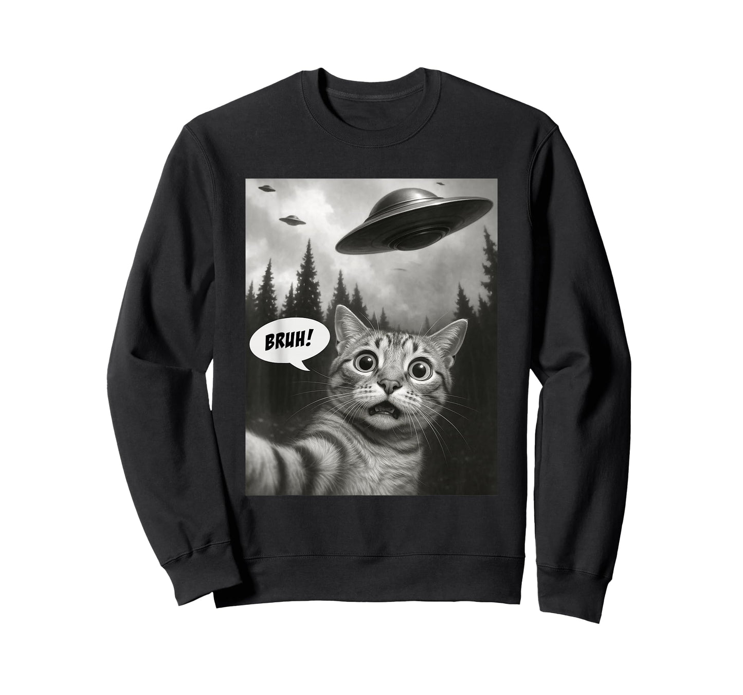 Funny Cat Bruh for Teens Boys Meme Cat Selfie with UFOs T-Shirt