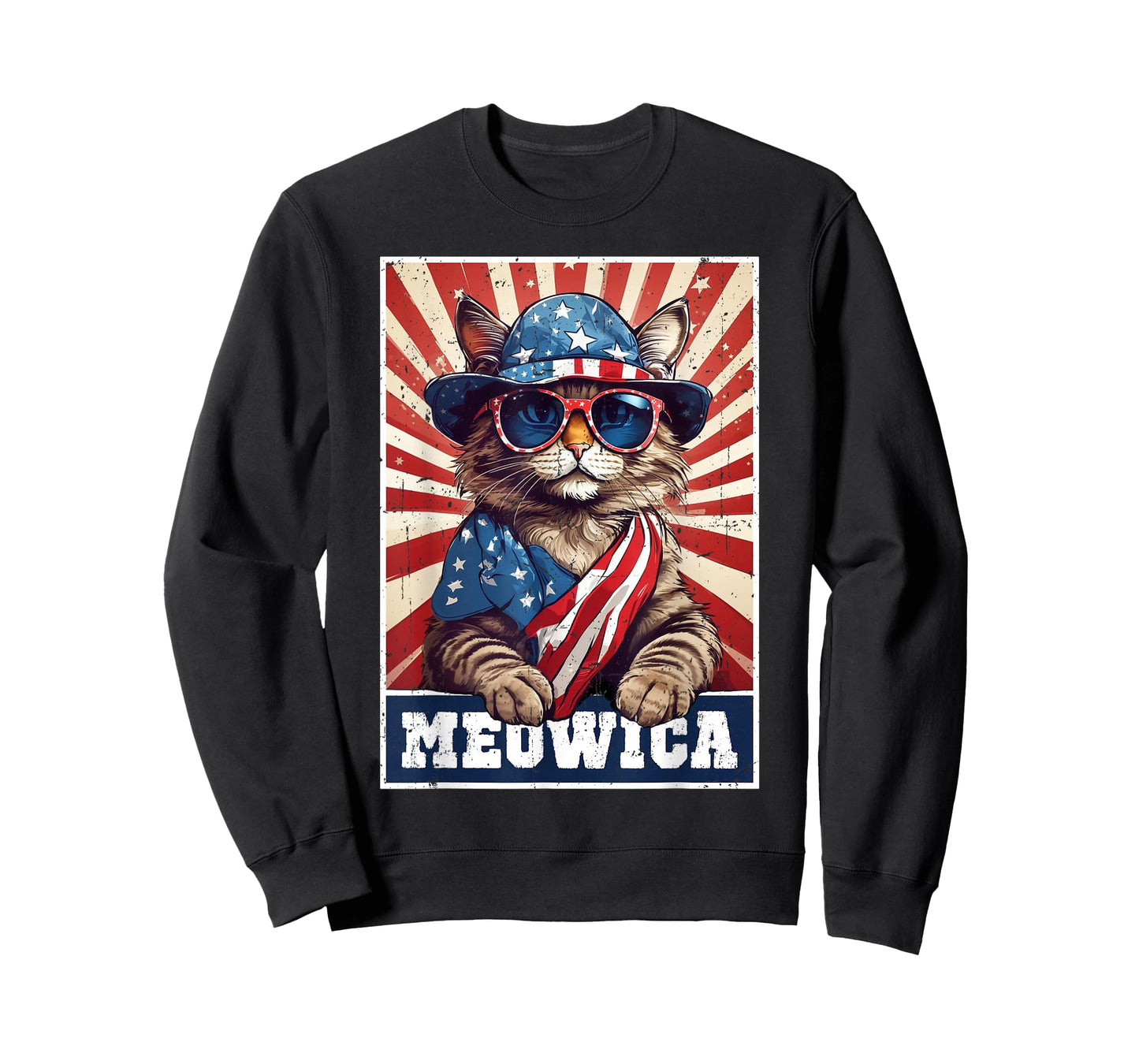 Meowica 4th of July Cat American Flag Funny 4th of July Cat T-Shirt
