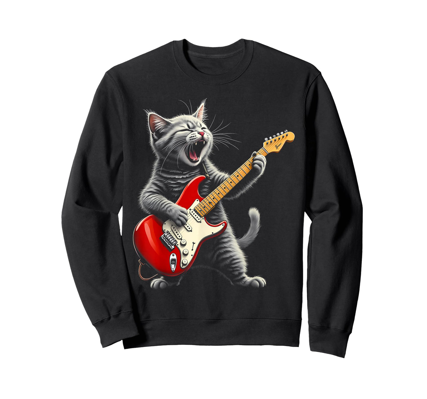 Funny Rock Star Cat Playing Guitar T-Shirt