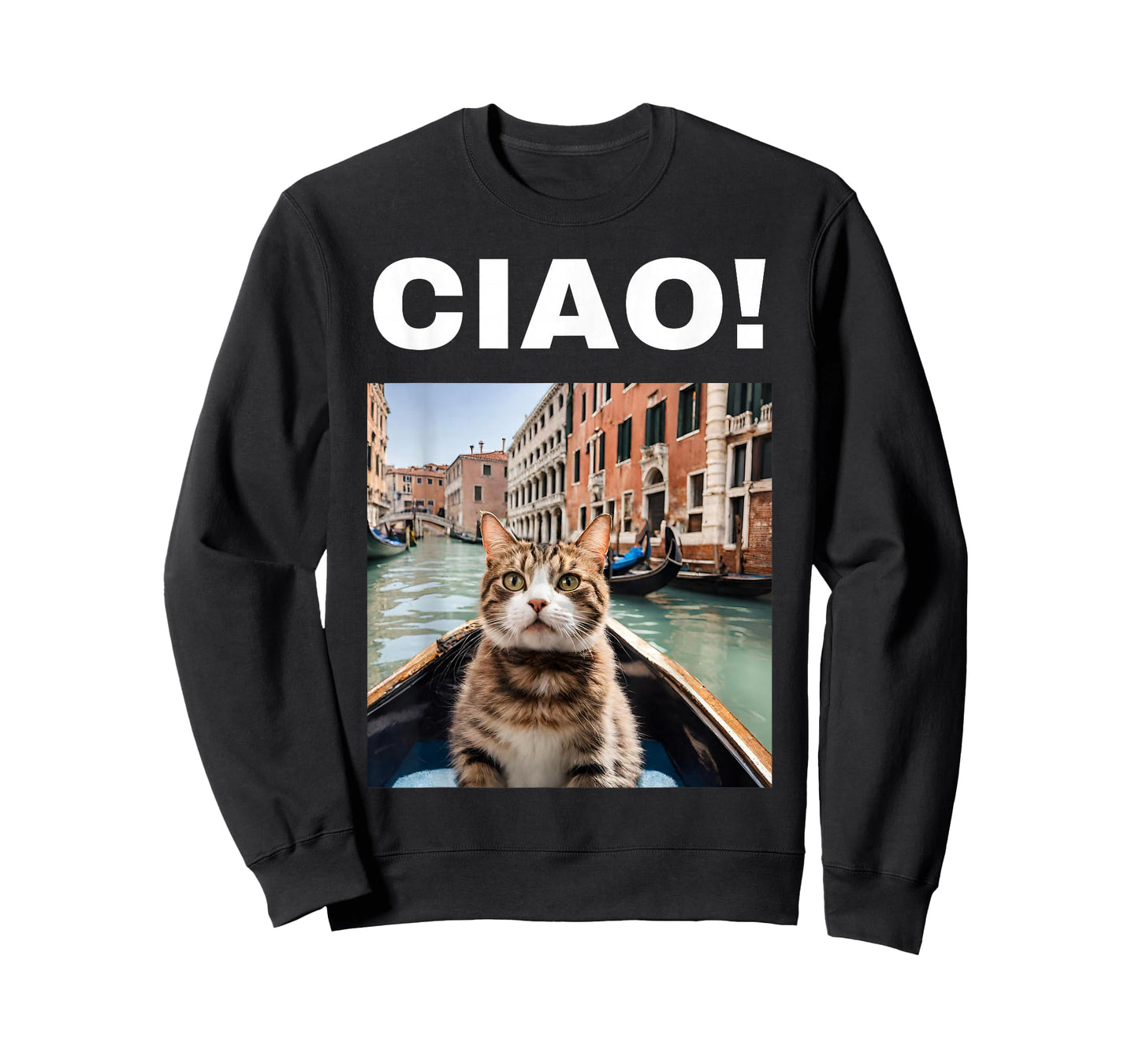 Ciao Funny Gondolier Cat On A Venetian Gondola, Venice Italy T-Shirt