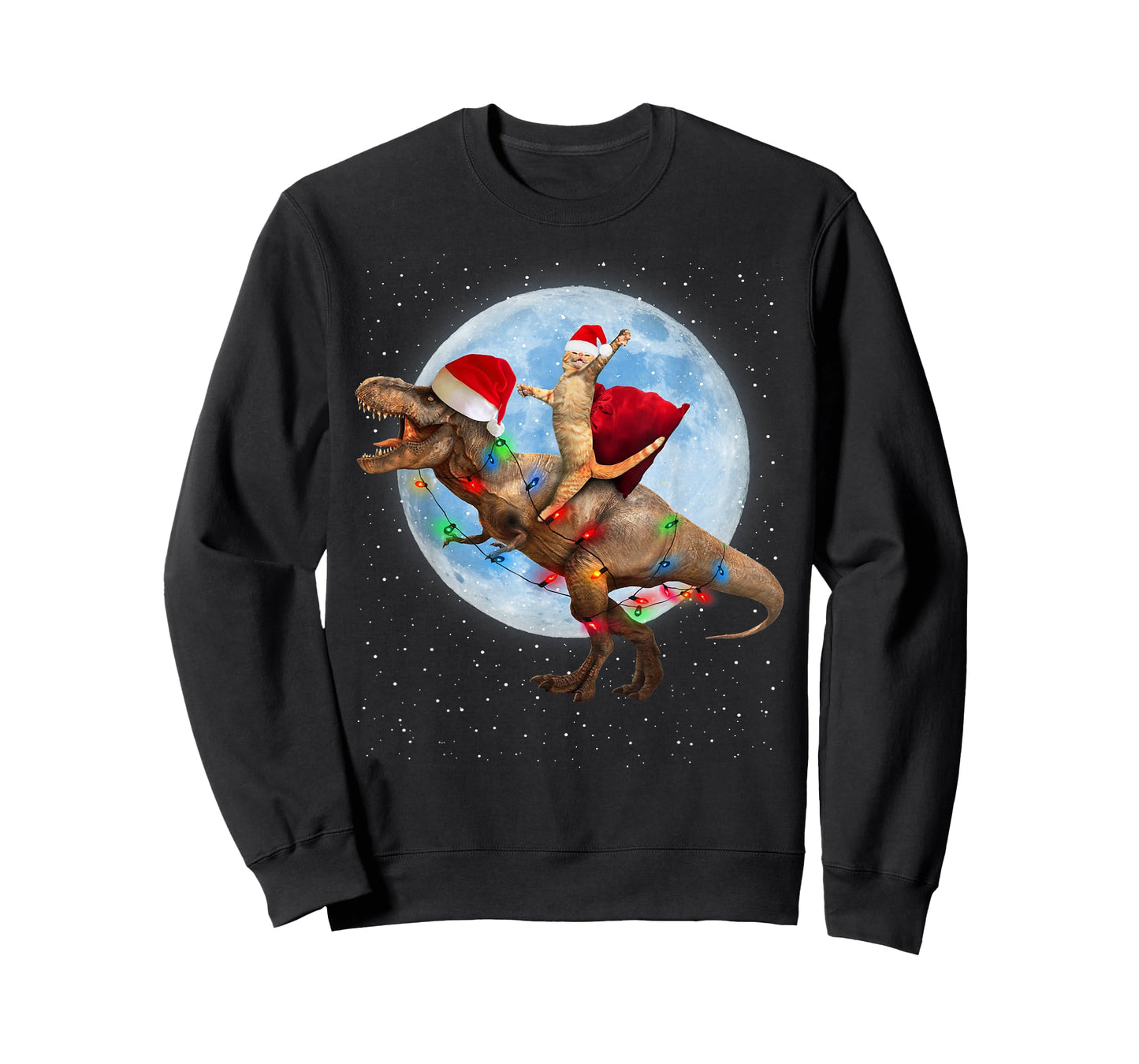 Cat Santa Hat Riding Dinosaur T rex Moon Christmas Xmas T-Shirt for Men Women Kids