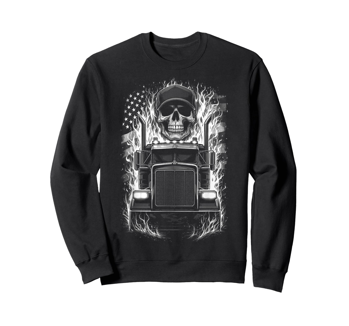 Trucker Patriotic American Flag Semi Truck Driver Skull T-Shirt