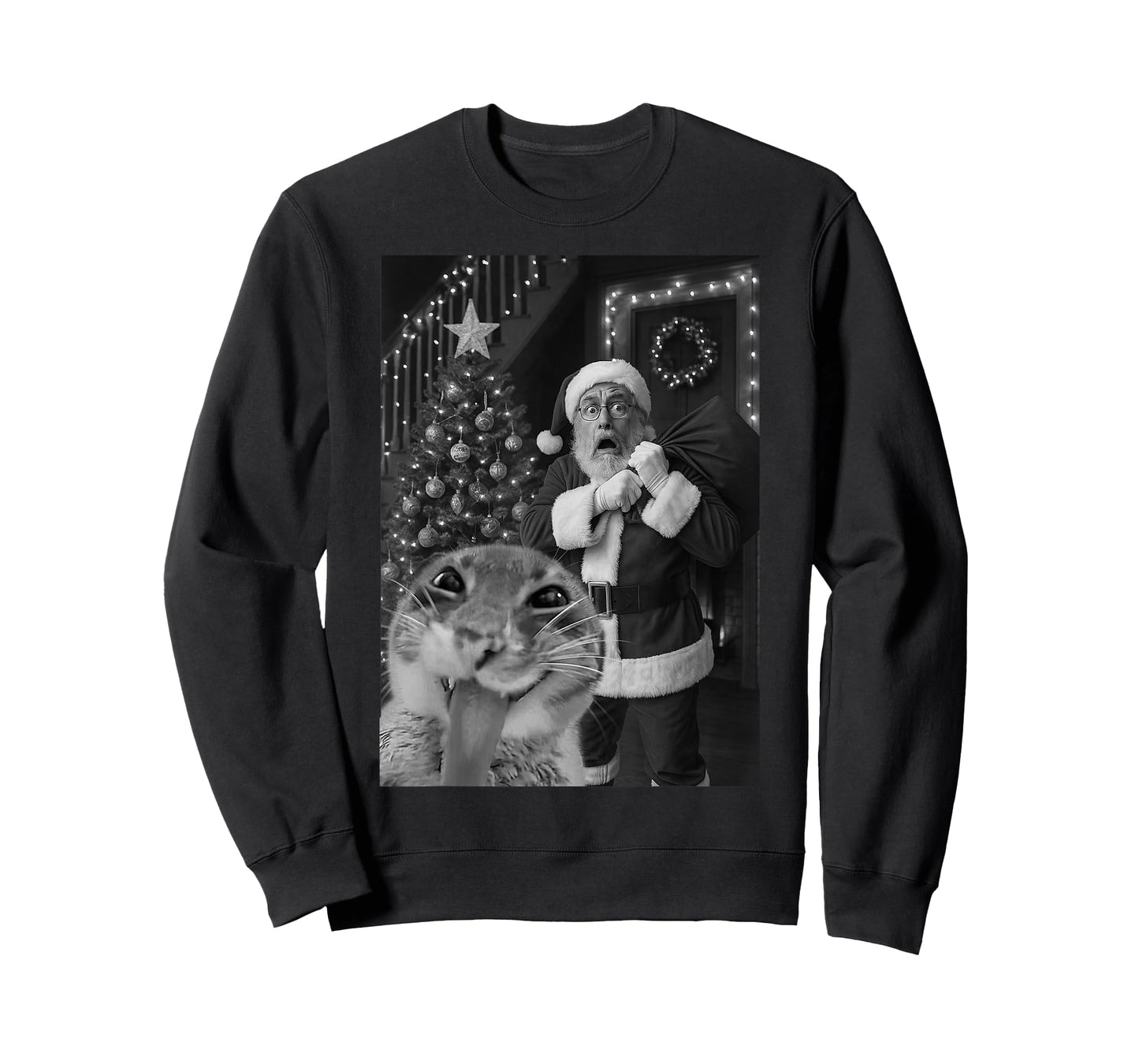 Cat Taking A Selfie Santa Christmas Xmas Pajamas Holiday T-Shirt