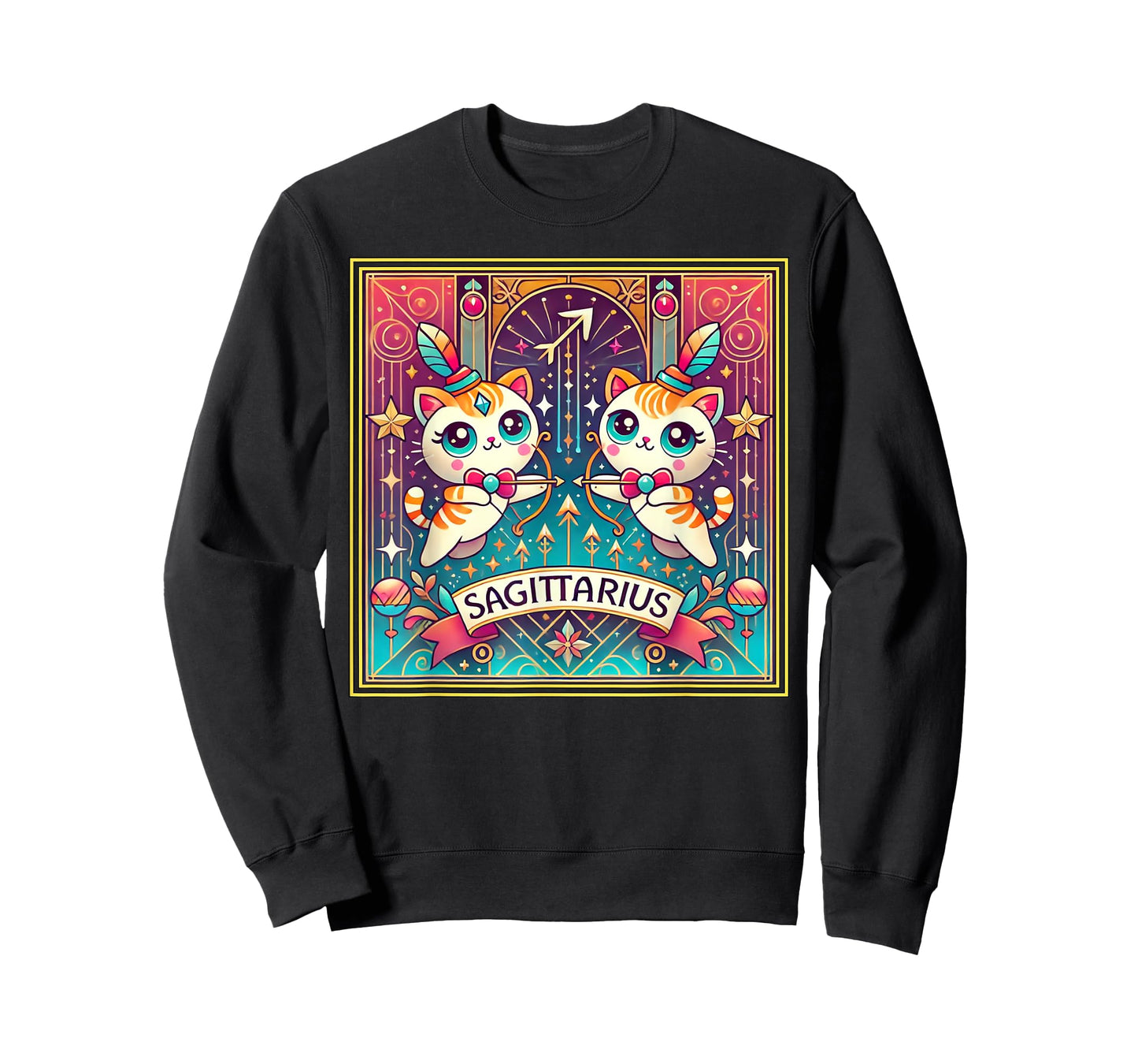 Sagittarius Cats Zodiac Astrology in Art Deco T-Shirt