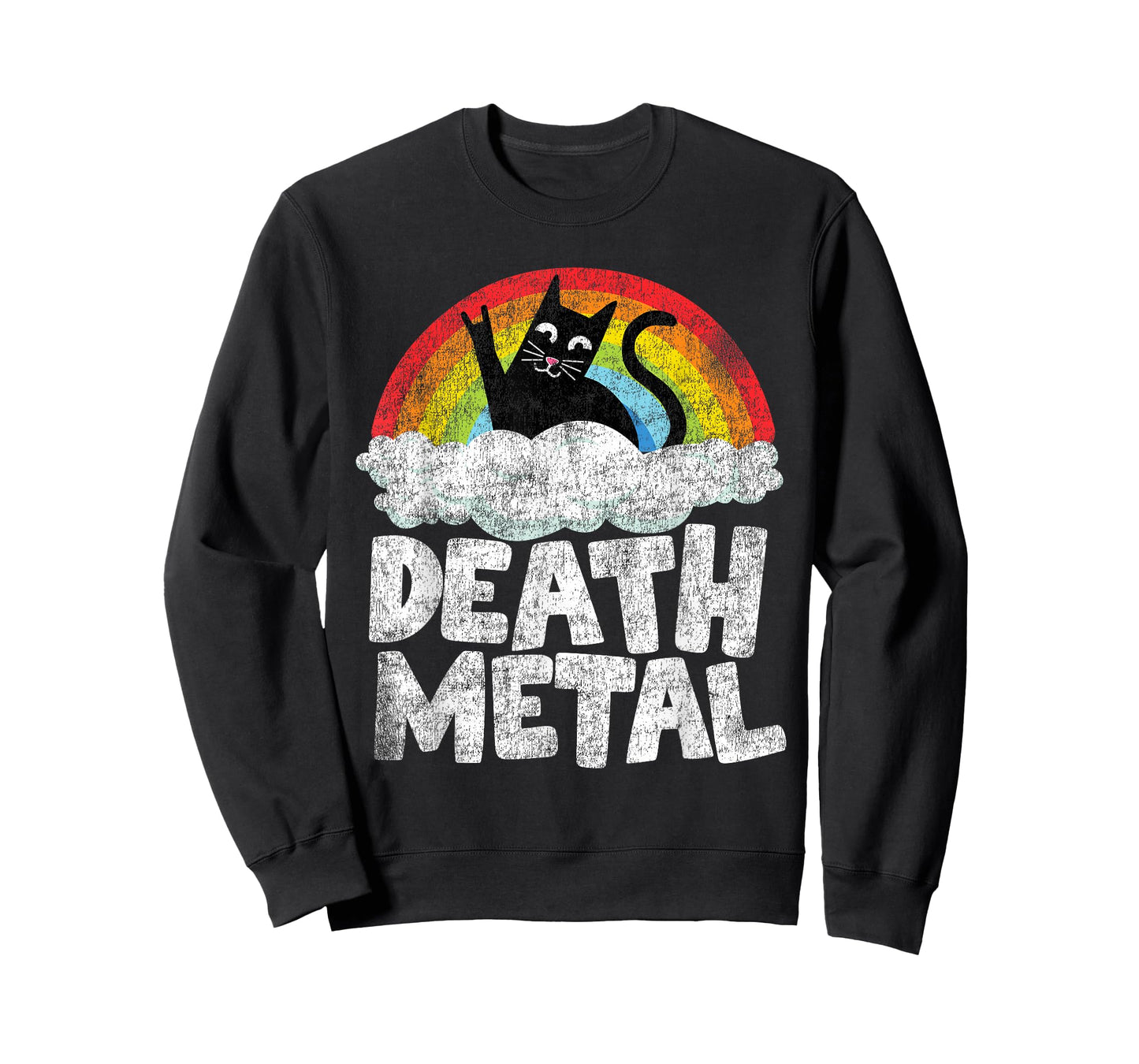 Cat Rainbow Heavy Metal Band Kids Goth Funny Death Metal T-Shirt Small