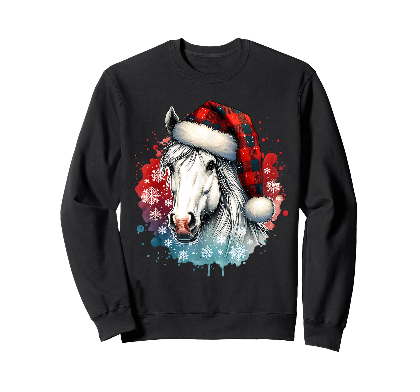 Christmas Horse Santa Hat Red Buffalo Plaid Xmas Horses T-Shirt