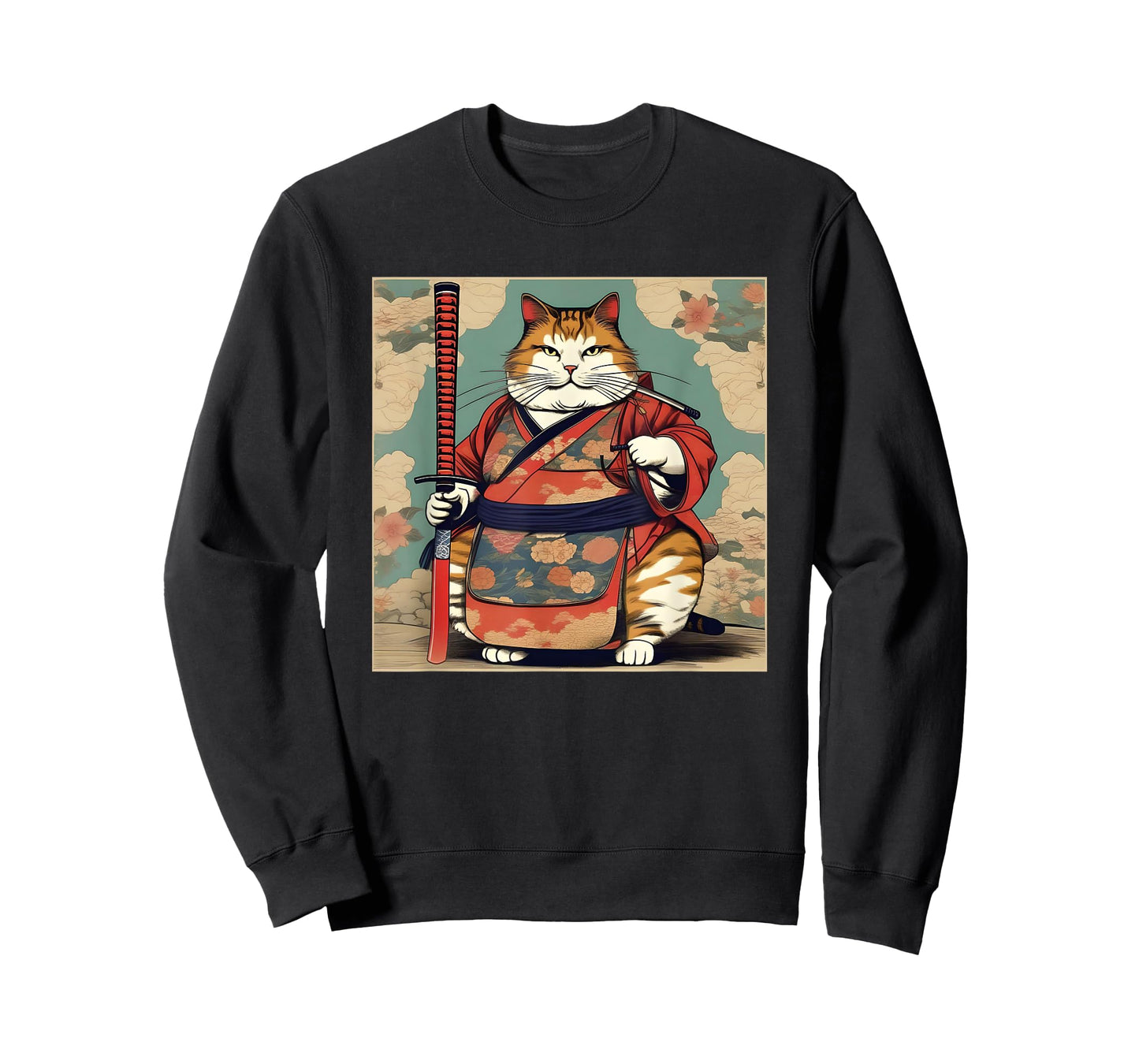 Funny Fat Cat Samurai katana Fat Kitten Cat Lover T-Shirt