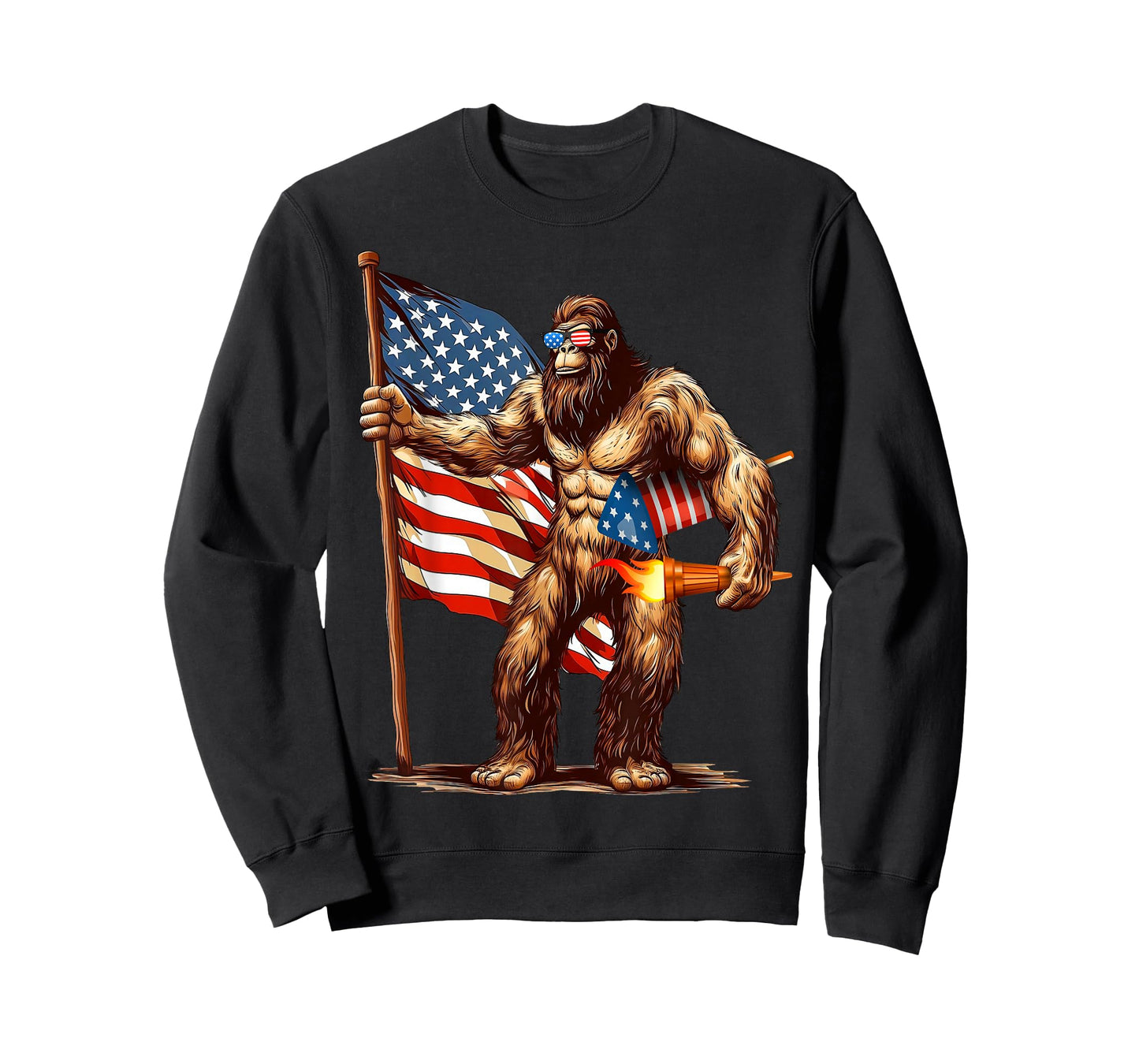 Bigfoot Fireworks 4th of July Men Sasquatch American US Flag T-Shirt