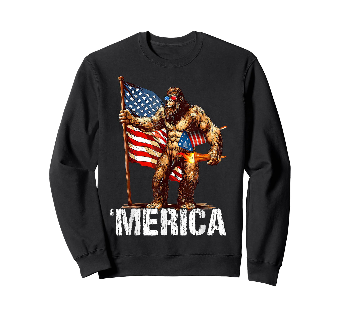 Bigfoot Merica Rock American Flag Patriotic 4th Of July T-Shirt