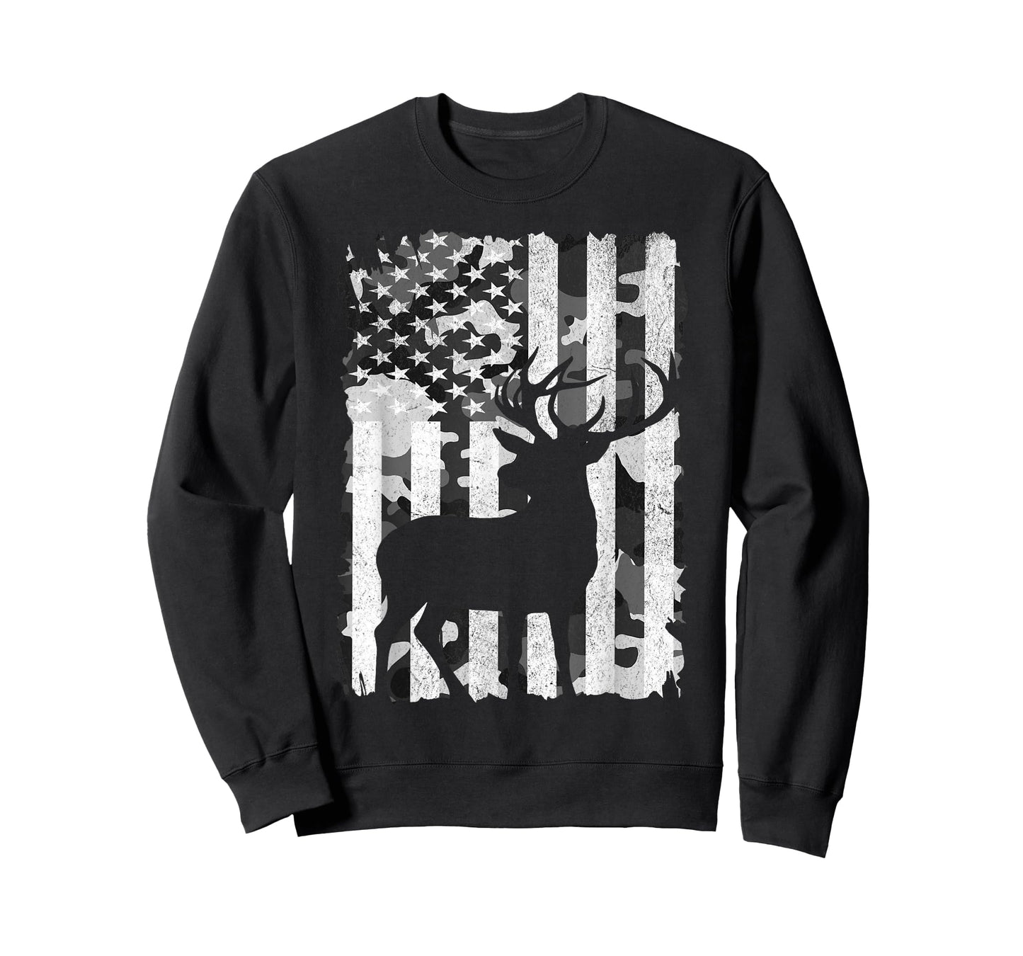 Hunting Camo American Flag Buck Deer Grey Camouflage Hunter T-Shirt