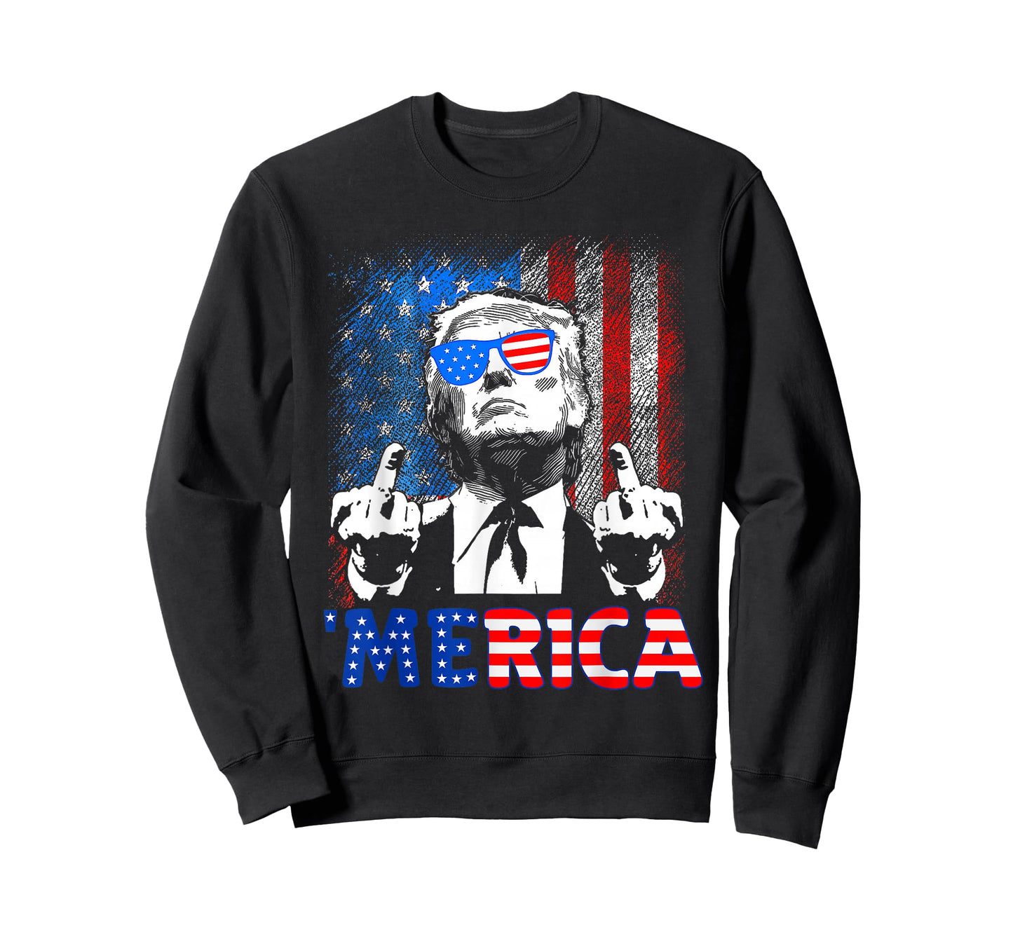 Funny Trump 4th of July Merica American Flag Sunglasses T-Shirt