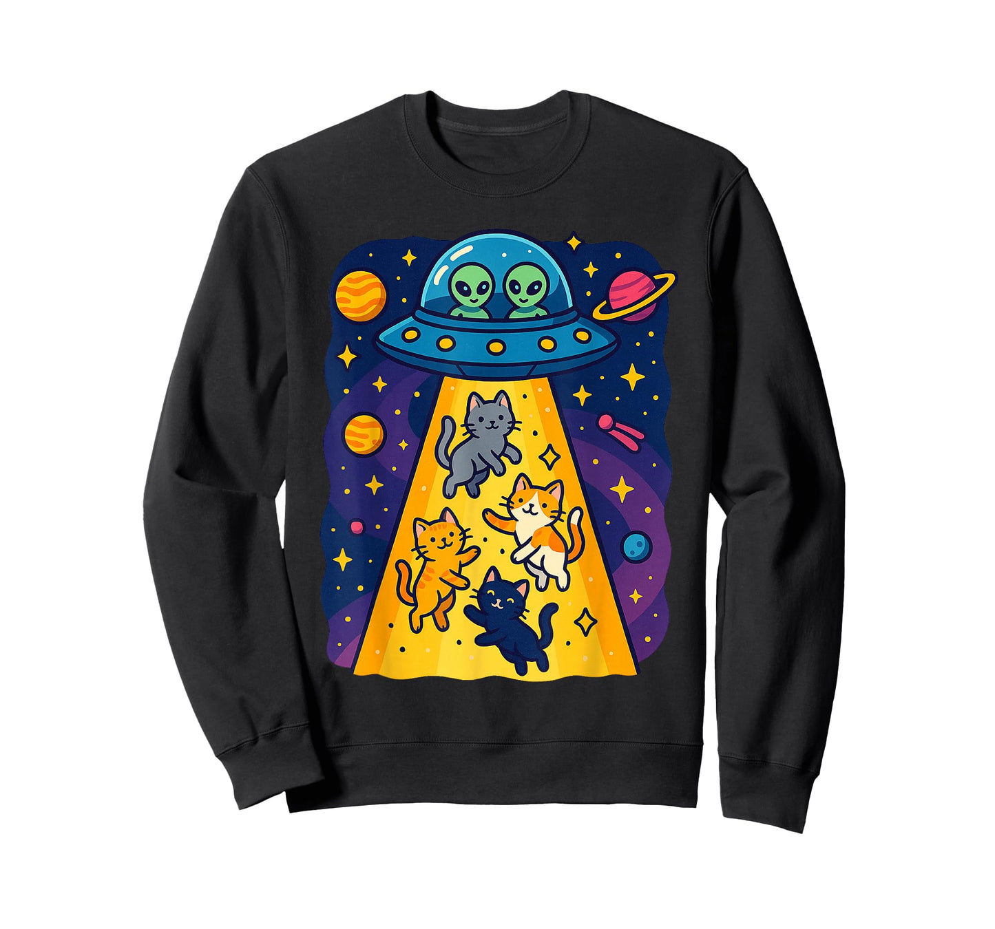 Cute Cats Alien Abduction UFO Spaceship For Girls Boys Kids T-Shirt