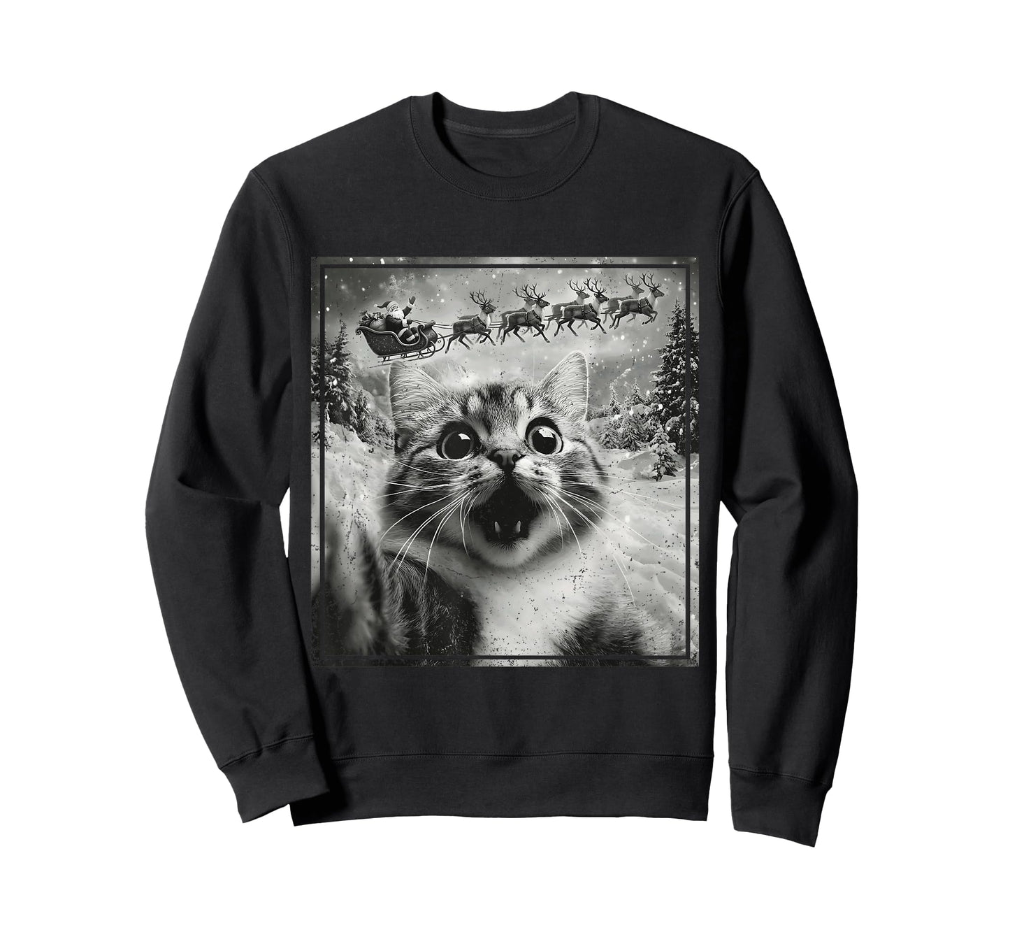 Santa Reindeer Selfie Cat Funny Christmas Tee T-Shirt