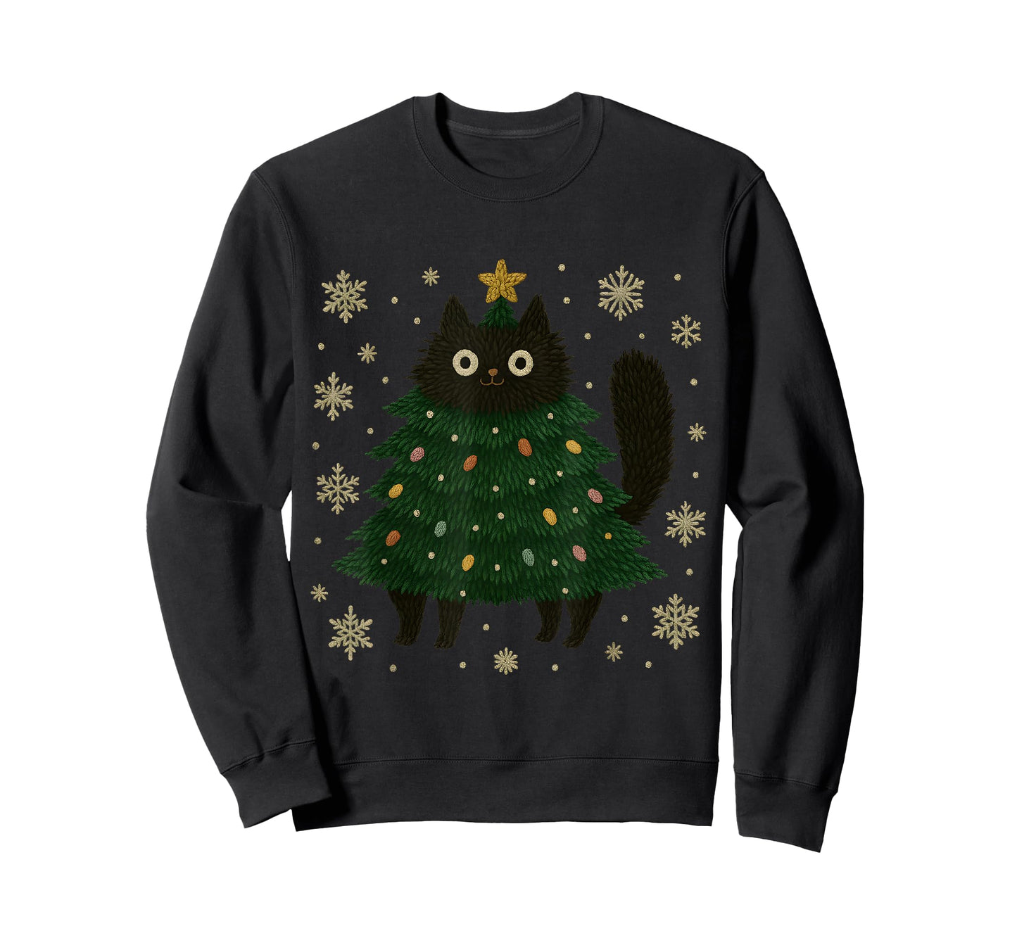 Funny Christmas Cat Tree Costume Snowflake Holiday Art T-Shirt
