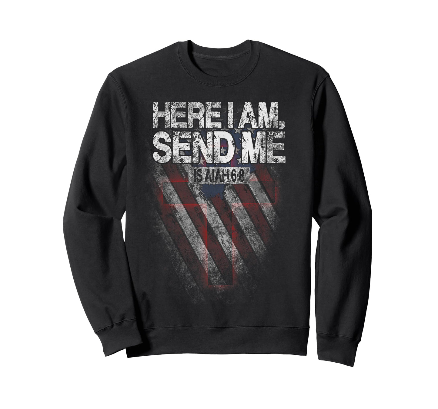 Here I Am Send Me American Flag Cross Isaiah 6:8 Bible Verse T-Shirt