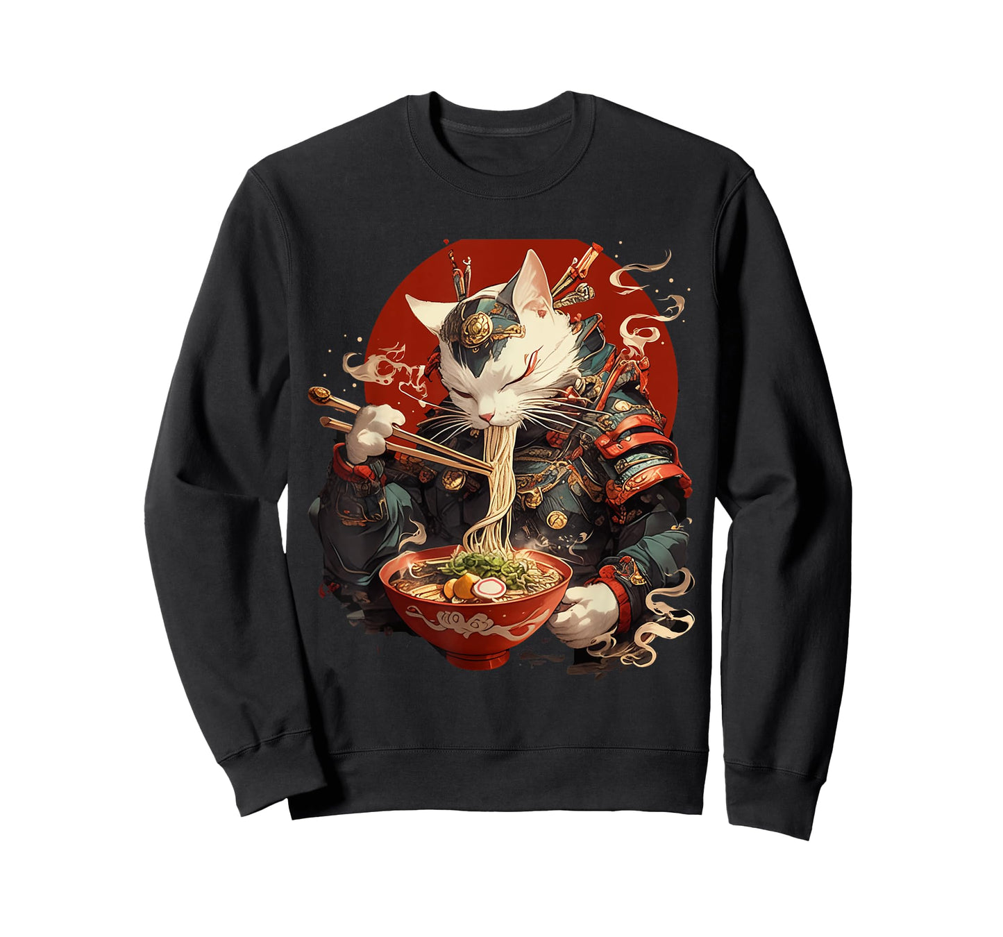 Japanese Art Ramen Cat Ninja Ukiyo-e Anime Style Samurai Cat T-Shirt