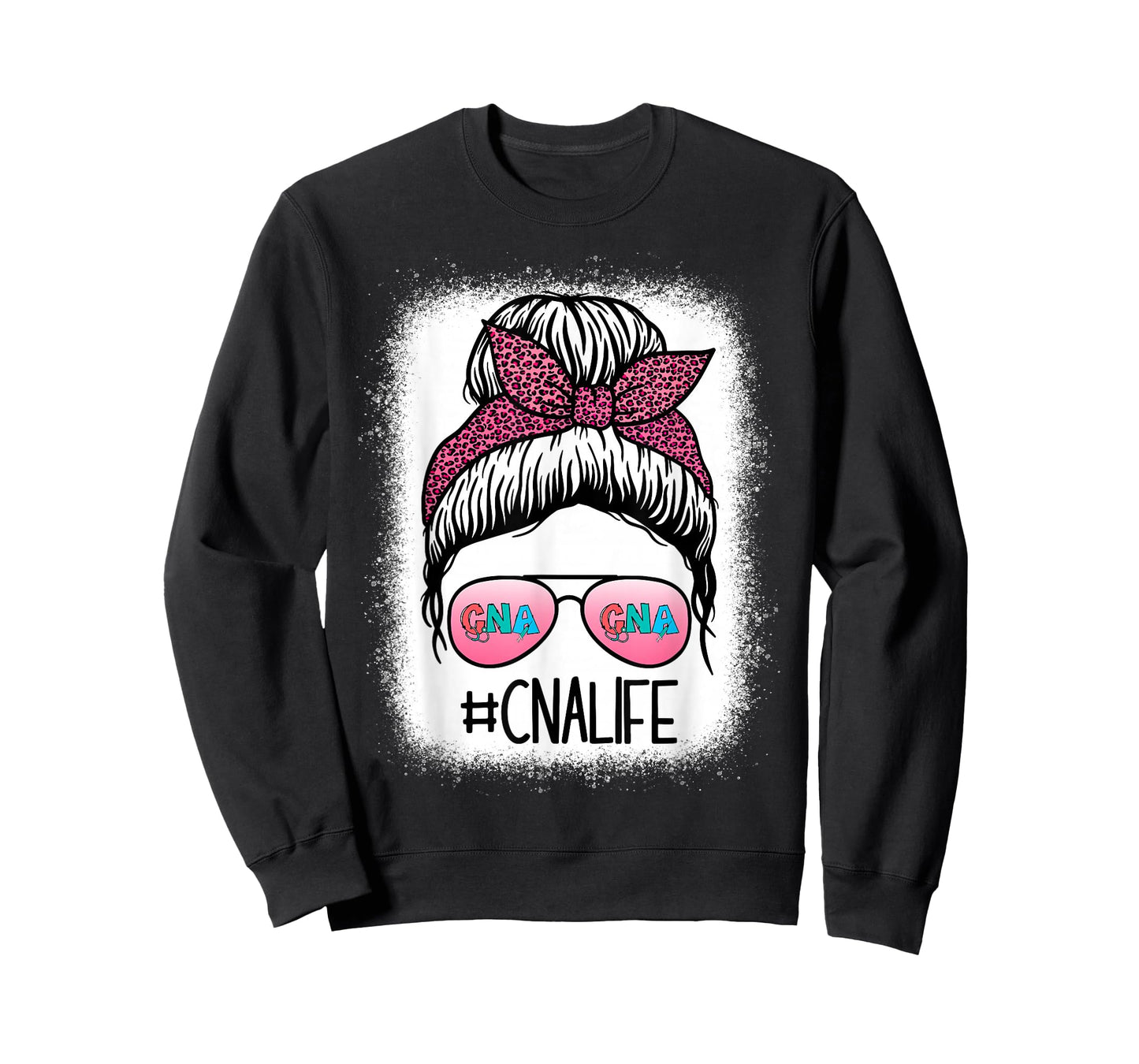 CNA Nurse Life Bleached Shirts Leopard Messy Bun Women T-Shirt