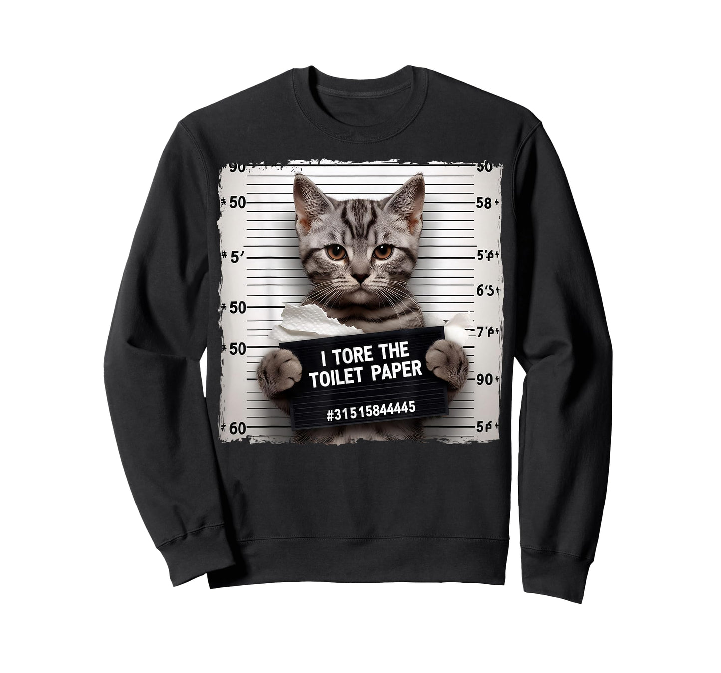 Funny Grey Cat Mugshot I Tore The Toilet Paper Humor T-Shirt