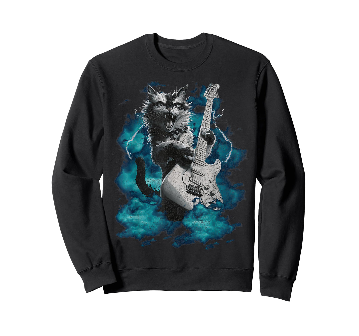 Cool Guitar Cat Kittie Rock Band Music Thunder Rockstar Men Women T-Shirt