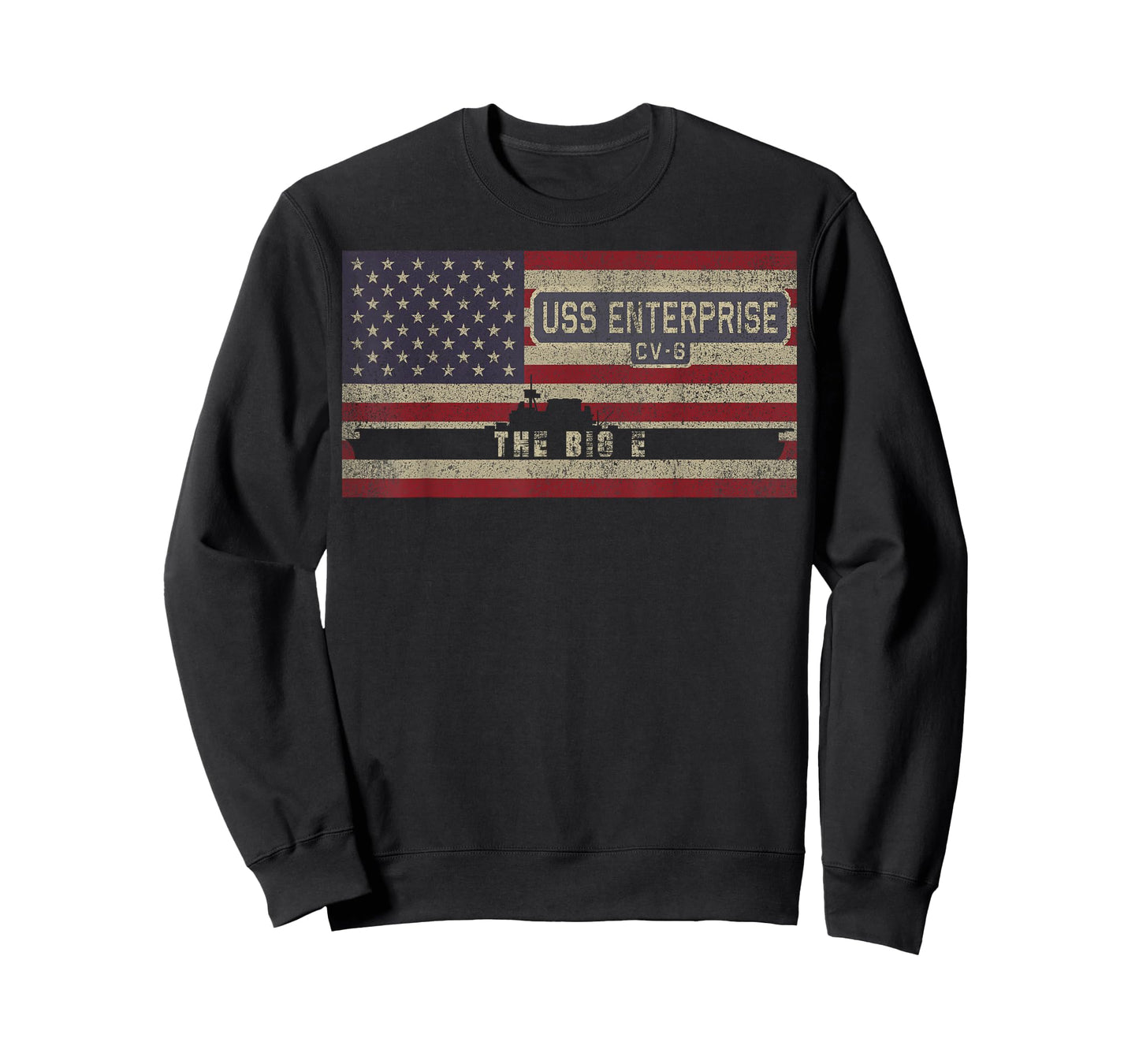 USS Enterprise CV-6 WW2 Aircraft Carrier USA American Flag T-Shirt