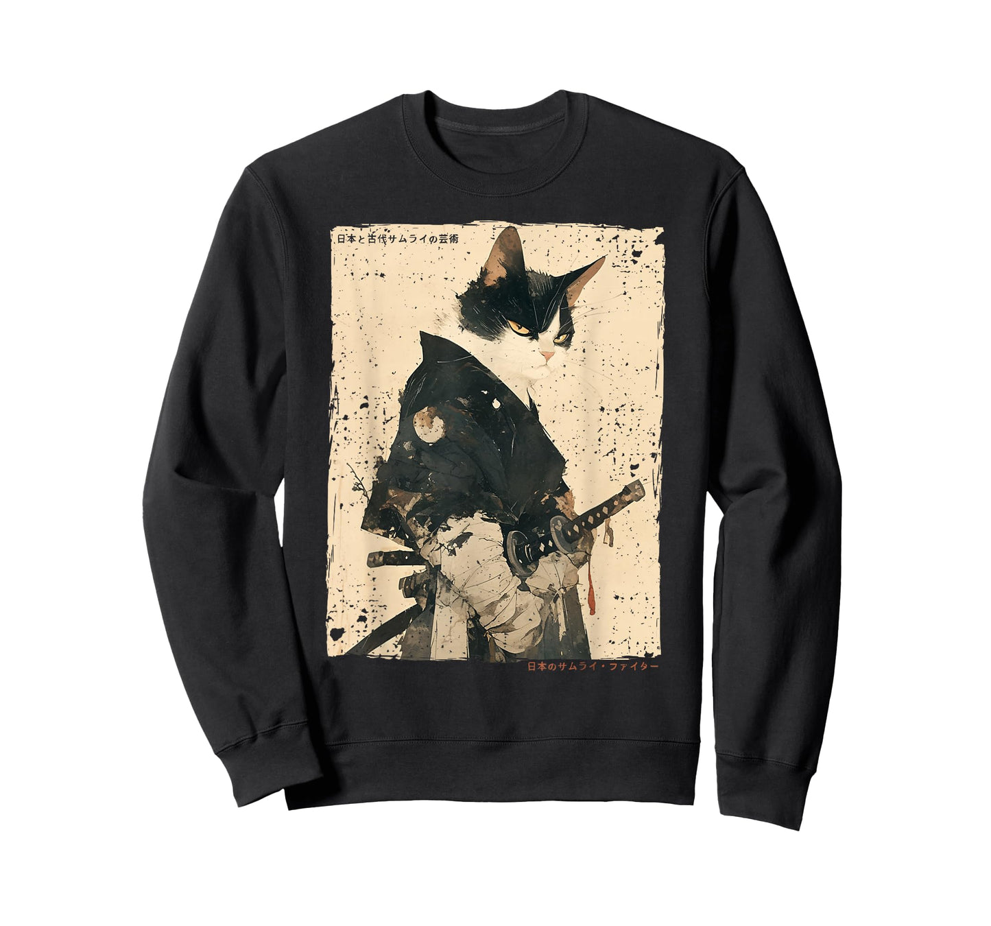 Samurai Cat Warrior Ukiyo Ink Artwork Cat Samurai T-Shirt