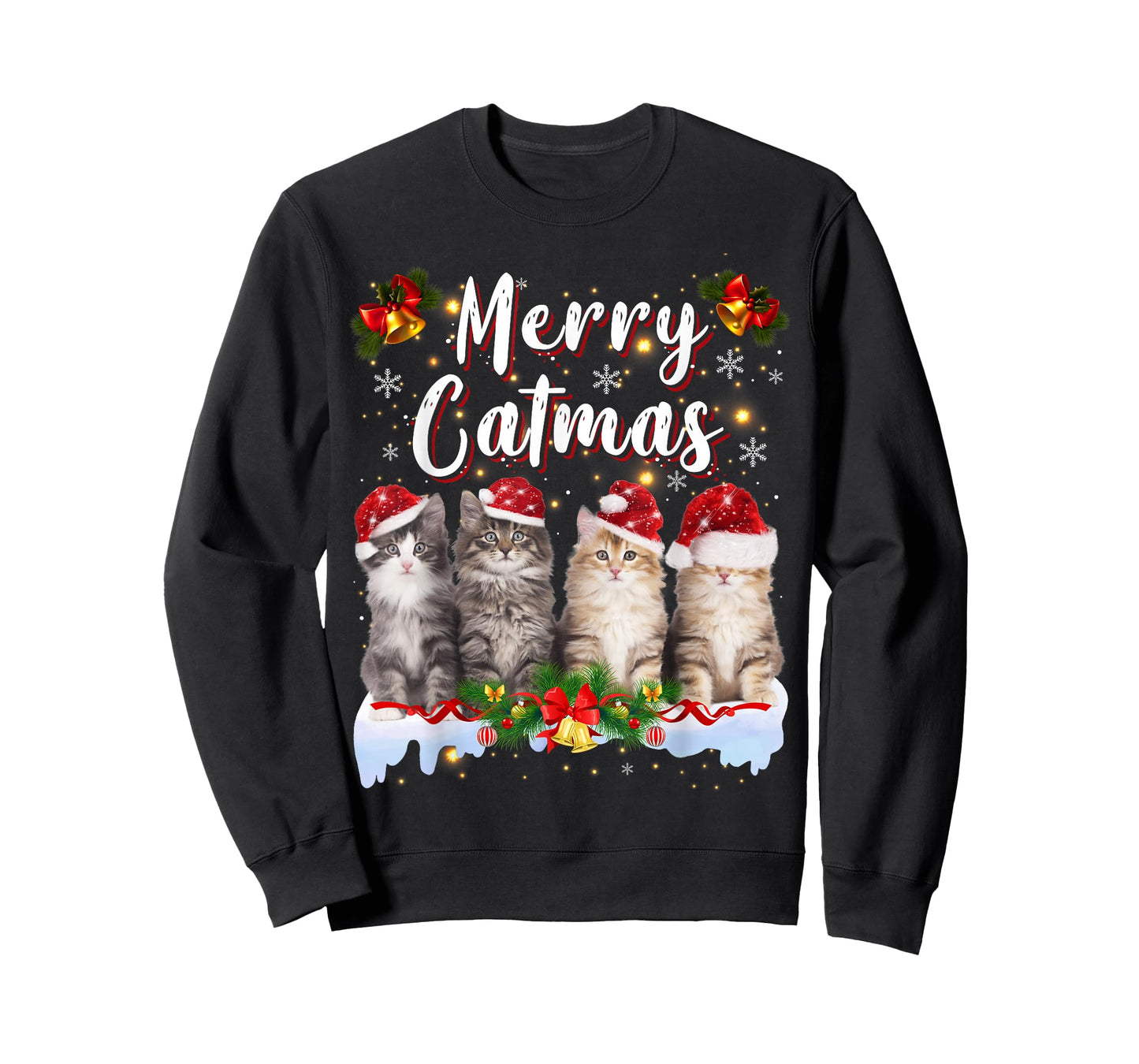 Cat Christmas Santa Hat Funny Merry Catmas Meowy Men Women T-Shirt