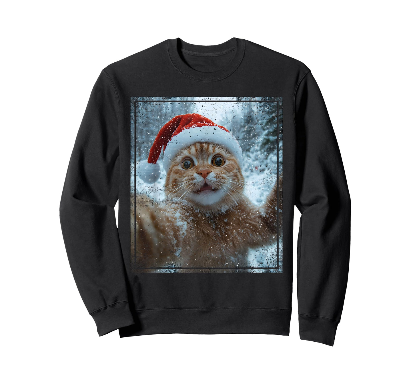 Funny Christmas Cat Selfie Santa Hat Design T-Shirt