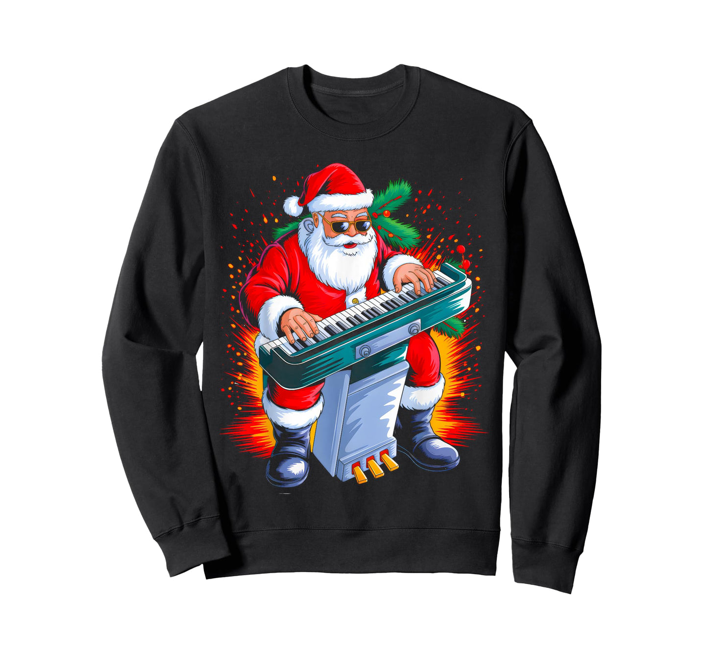 Piano Santa Playing Drums Funny Christmas Music Lover Boys T-Shirt